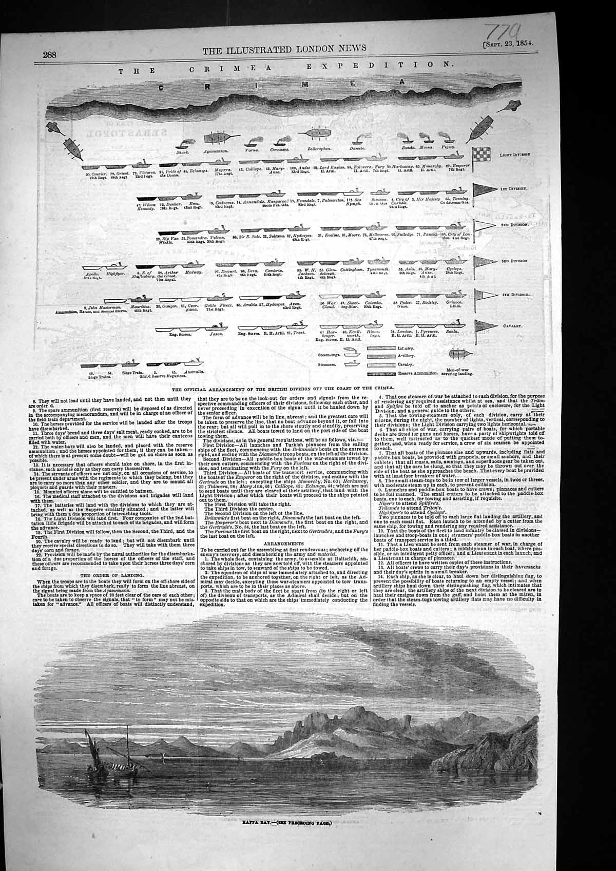 Antique Print 1854 Crimea Kaffa Bay Plan Arrangement British Division Siers