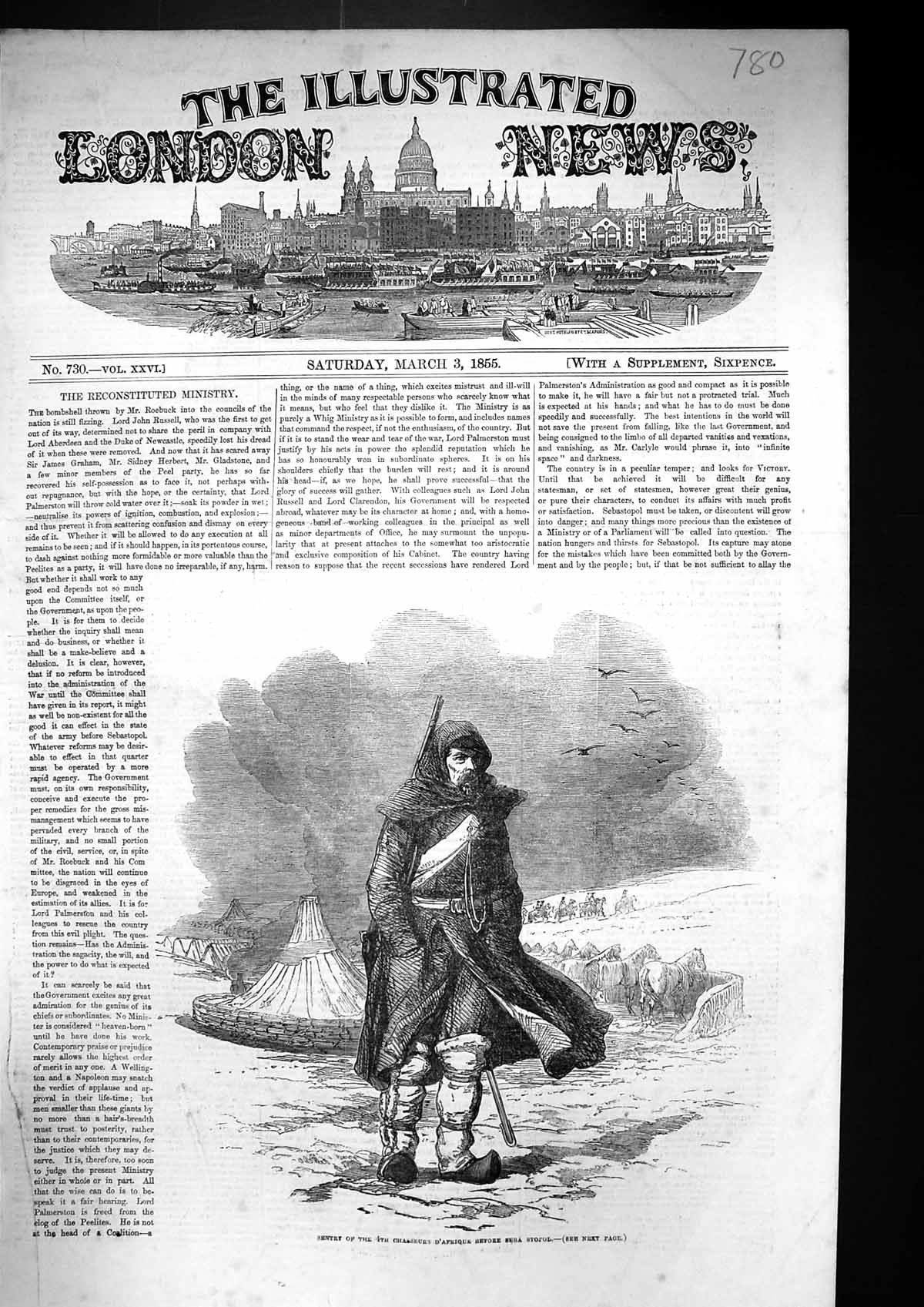 Antique Old Print 1855 Sentry Chasseurs D'Afrique Sebastopol War Camp Horses