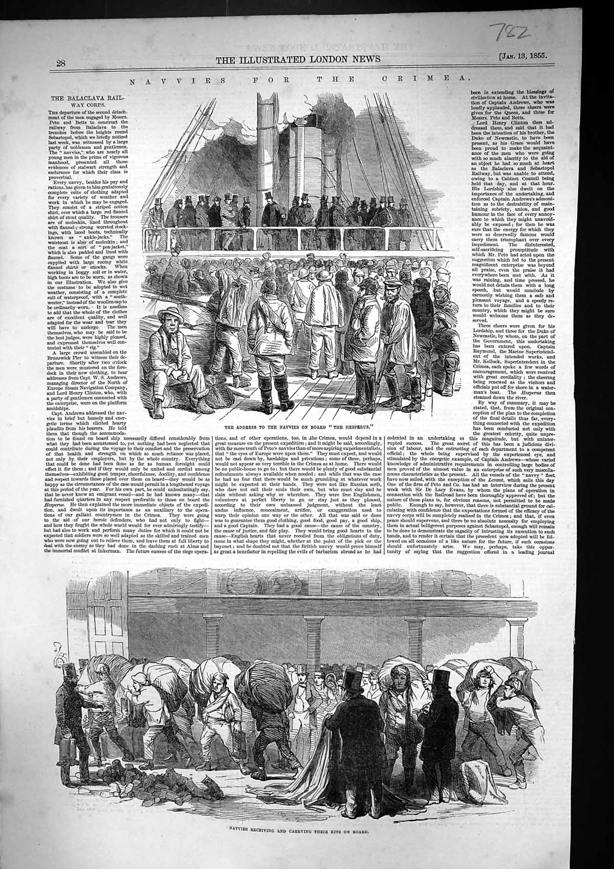 Old 1855 Navvies Address Board Ship Hesperus Crimea War Carrying Kits Victorian