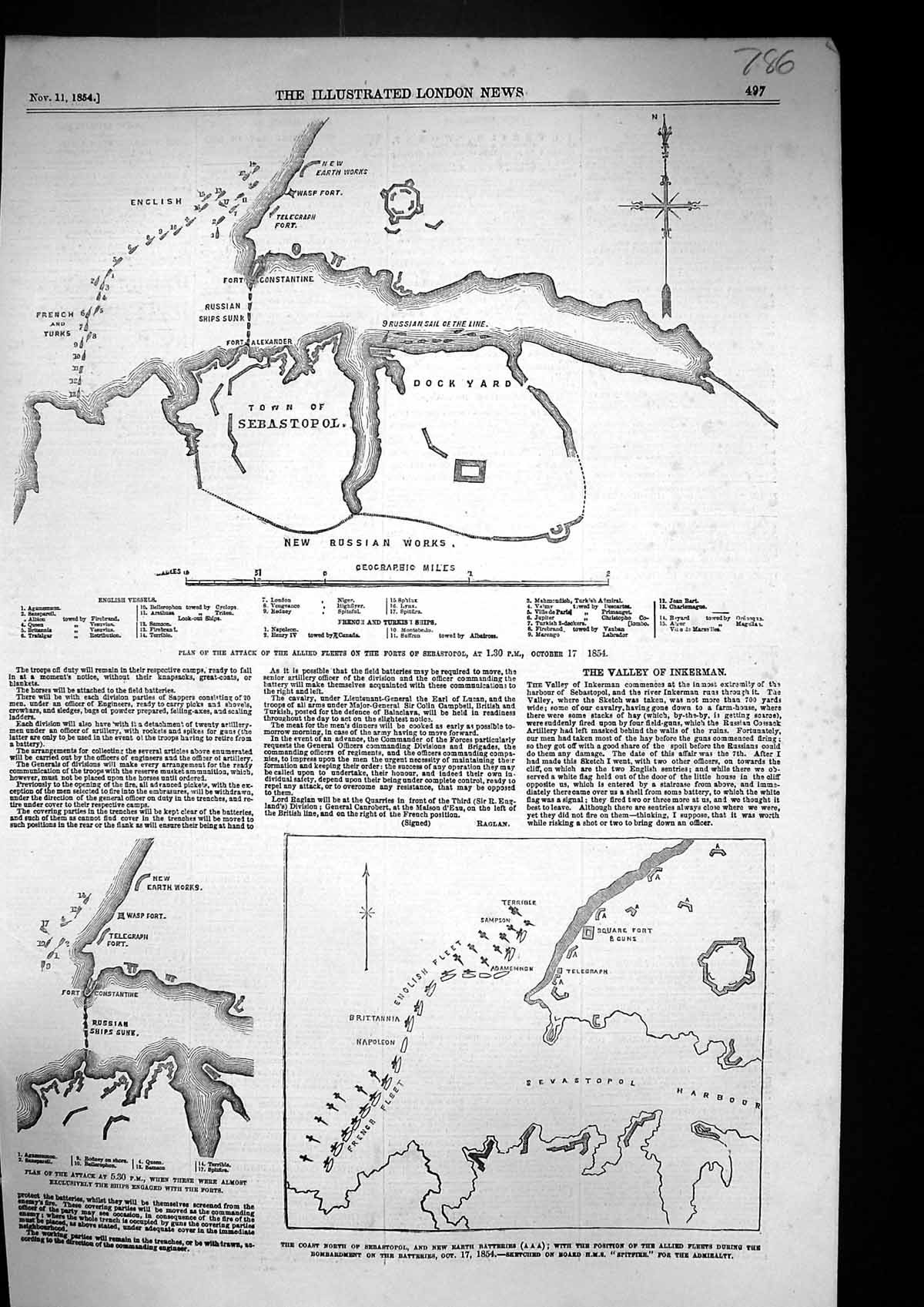 Old 1854 Plan Attack Allied Ships Forts Sebastopol War Britannia Napo Victorian