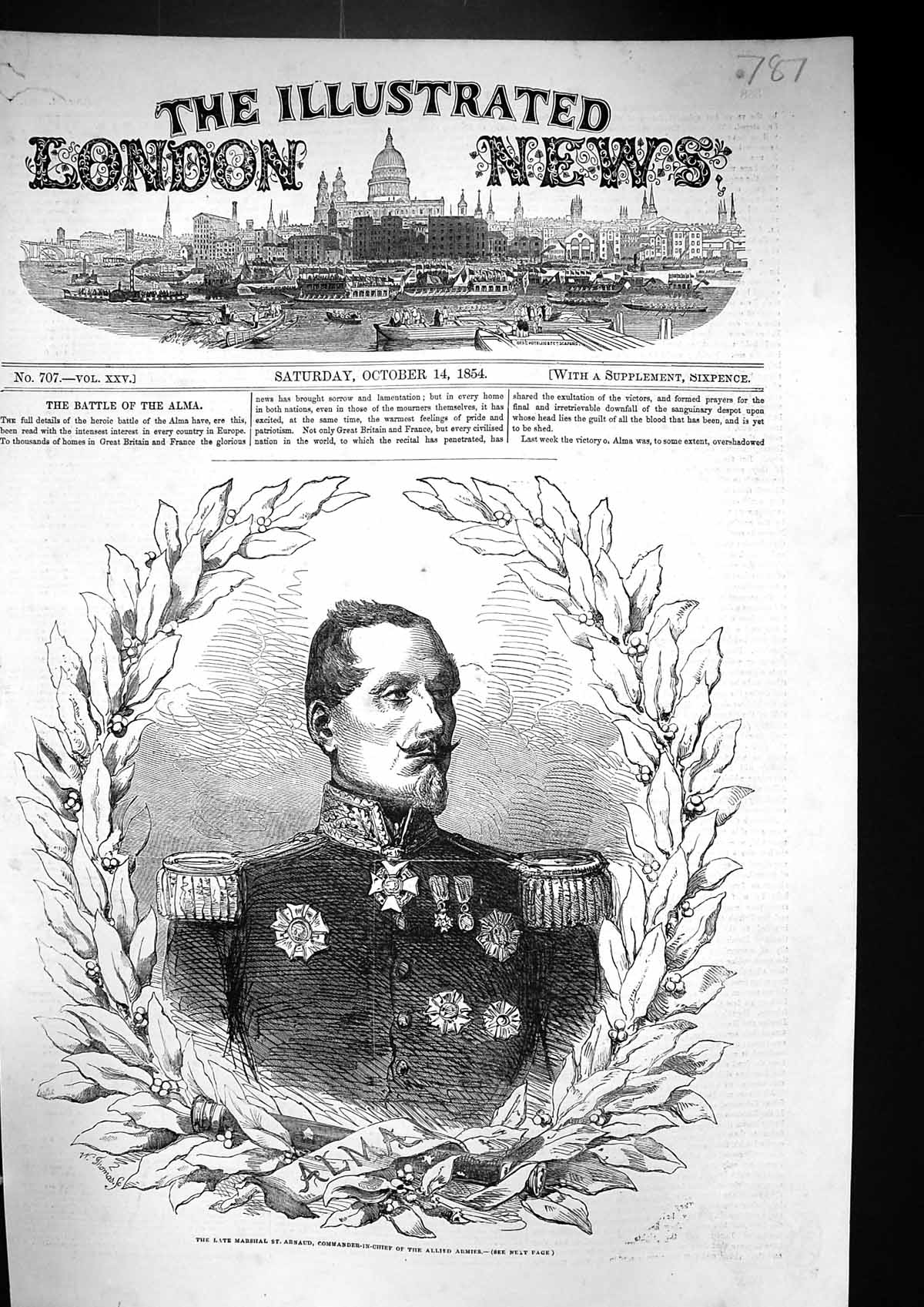 Antique Old Print 1854 Marshal St. Arnaud Commander-In-Chief Allied Armies 19th