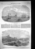 Old Print 1854 Eupatoria Harbour Ships Crimea War Scene Banks River Alma 19th