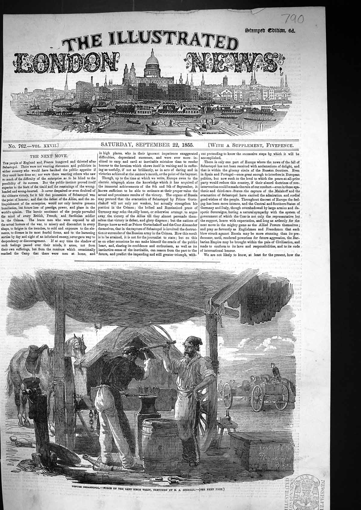 Antique Old Print 1855 Sebastopol War Forge Left Siege Train Horse Blacksmith