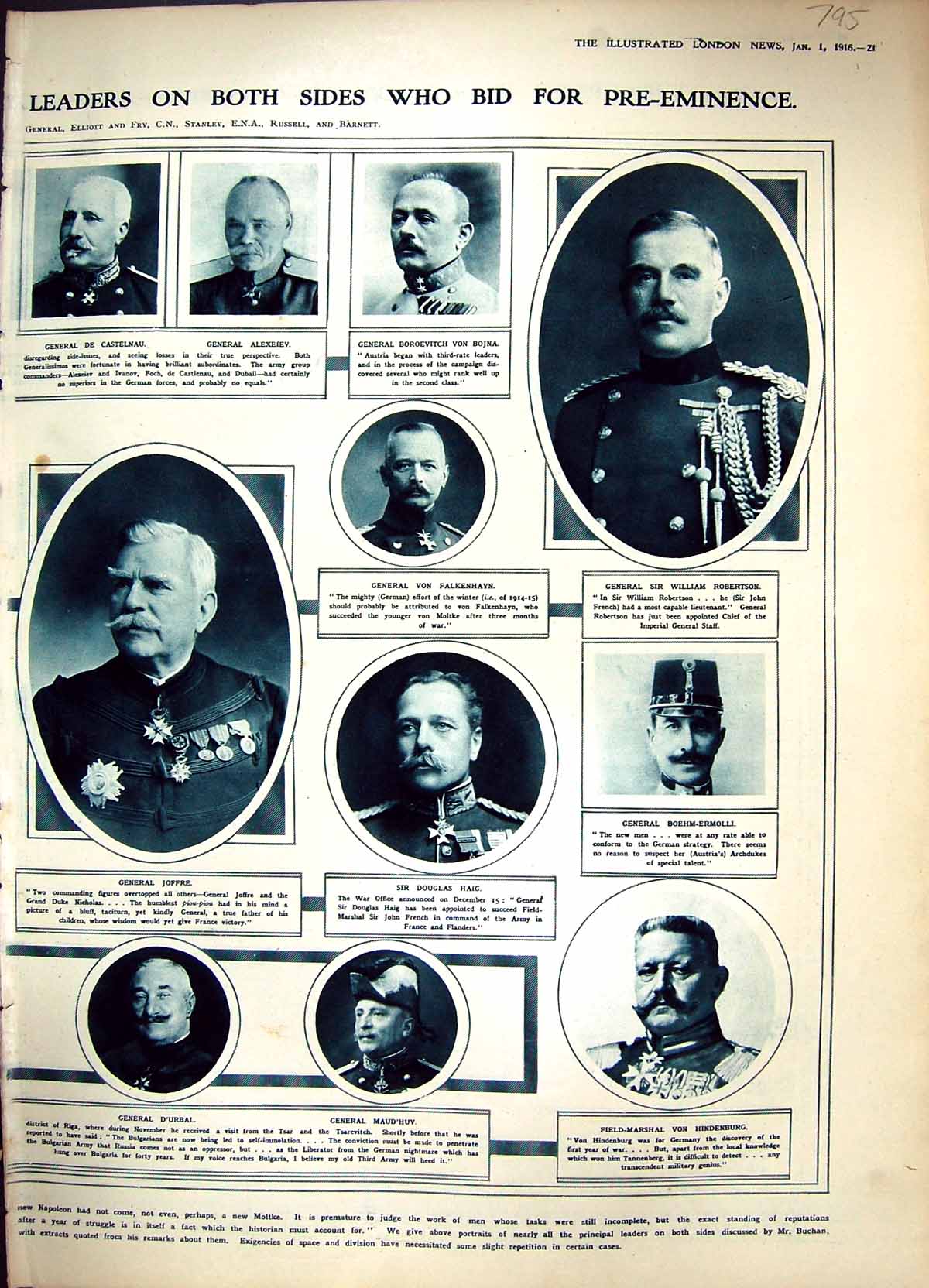 Old 1916 War General Robertson Von Bojna Alexeiev Joffre Haig D'Urbal 20th
