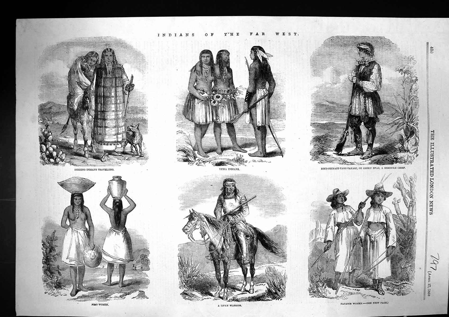 Old 1858 Indians Diegeno Yuma Lipan Pimo Papagos Noco-Shimatt-Tash-Ta Victorian