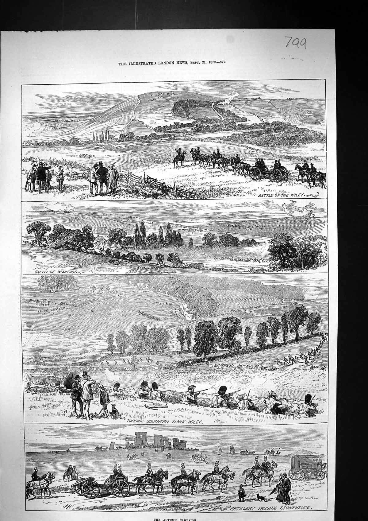 Old 1872 Autumn Campaign Battle Wiley Wishford Artillery Stonehenge S Victorian