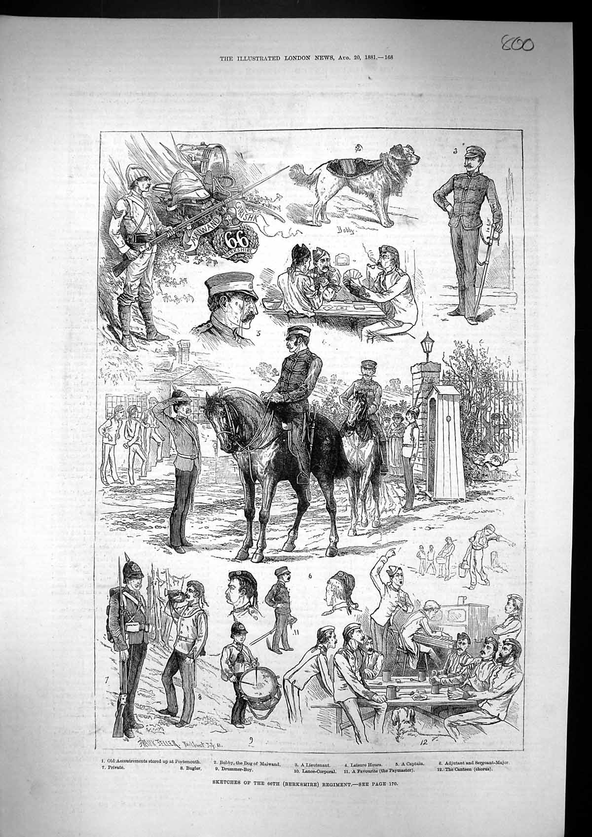 Old Print 1881 Berkshire Regiment Bobby Dog Maiwand Siers Bugler Canteen 19th