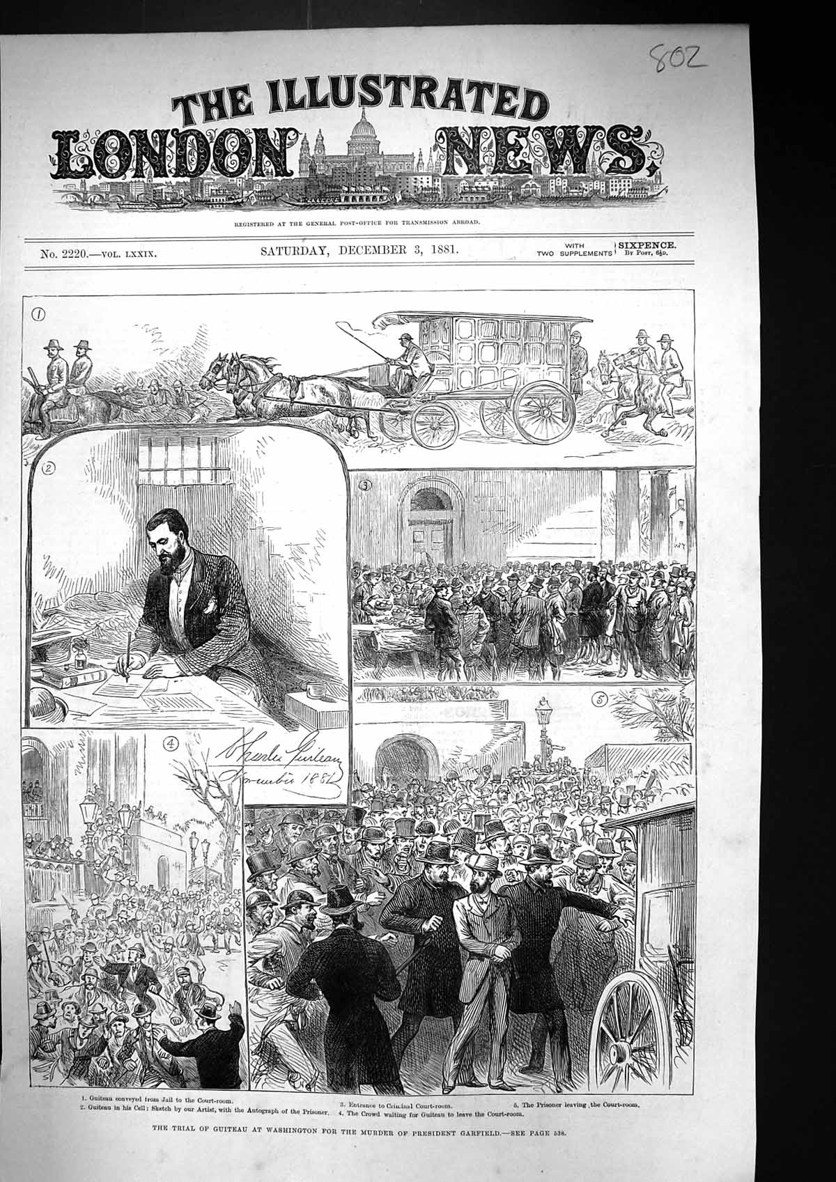Old 1881 Trial Guiteau Washington Murder President Garfield Prisoner Victorian