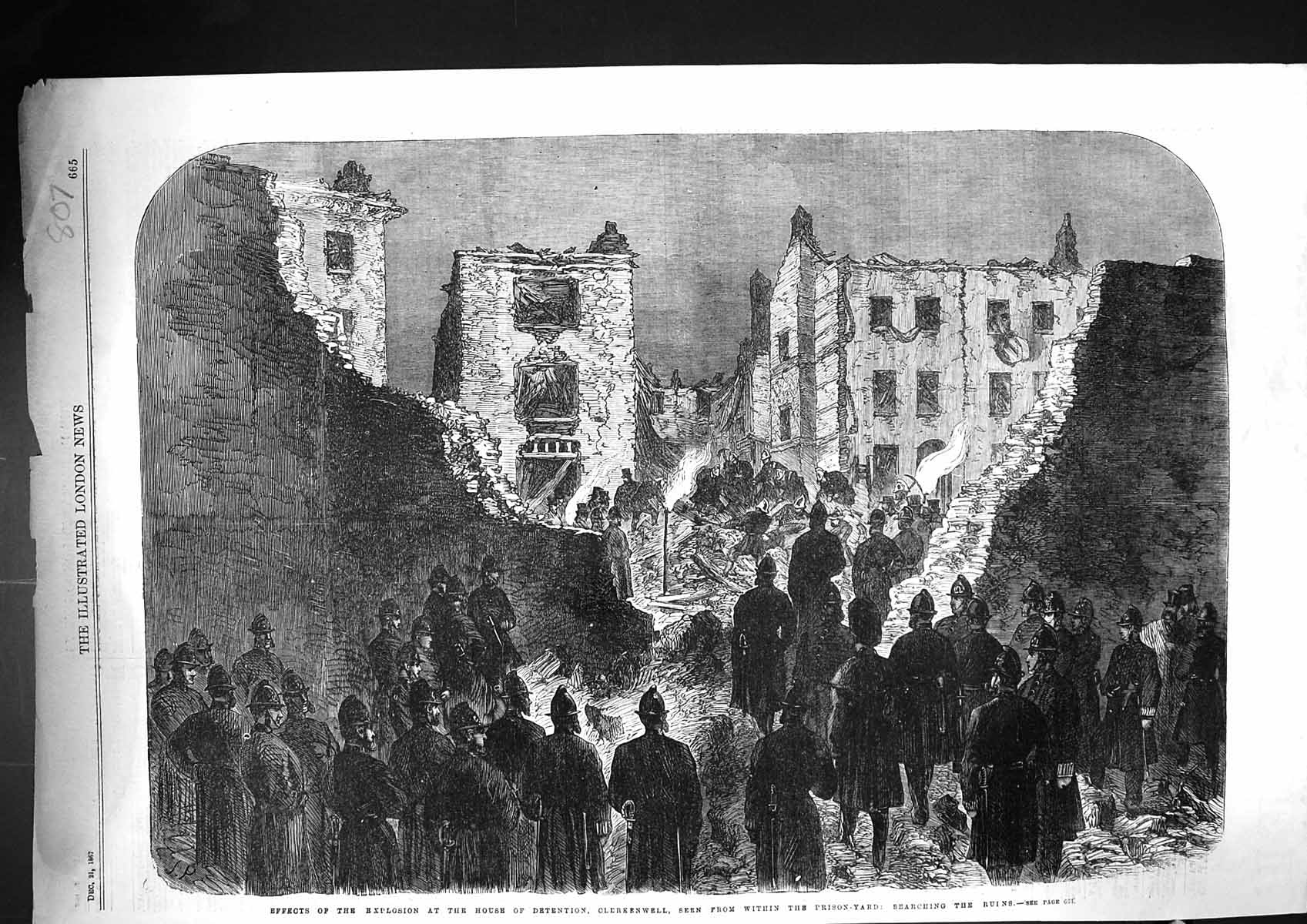 Old Print 1867 Effects Explosion House Detention Clerkenwell Prison Yard 19th
