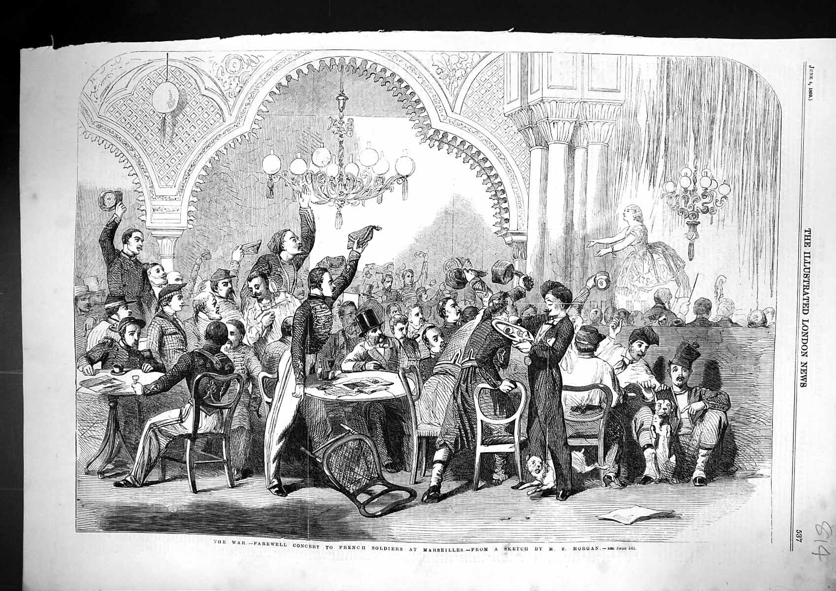 Antique Old Print 1859 War Farewell Concert French Siers Marseilles Morgan 19th