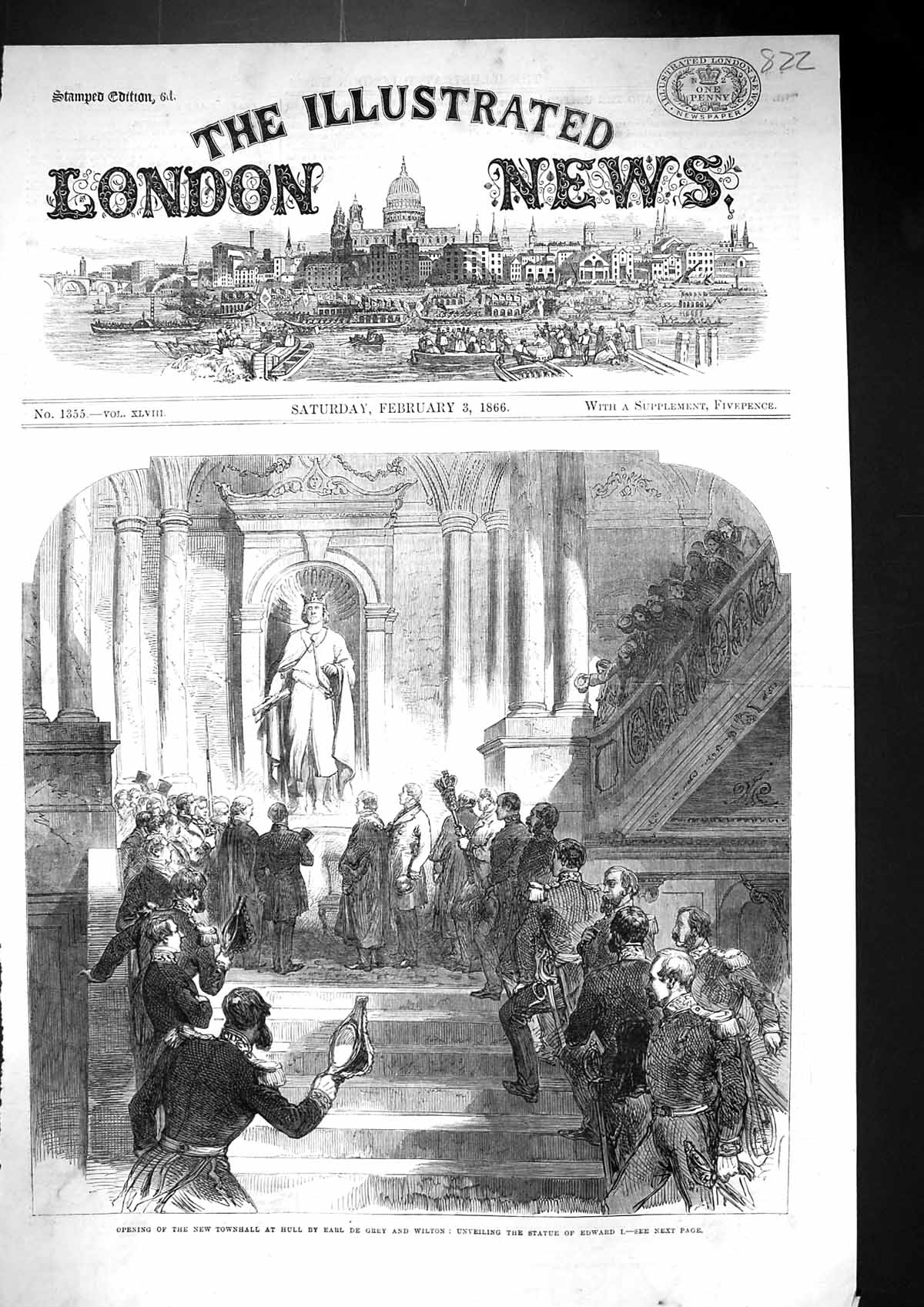 Old 1866 Opening Townhall Hull Earl De Grey Wilton Unveiling Statue K Victorian