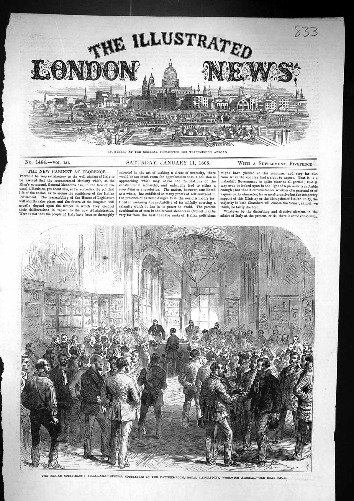 Old 1868 Fenian Conspiracy Swearing-In Special Constables Laboratory Victorian