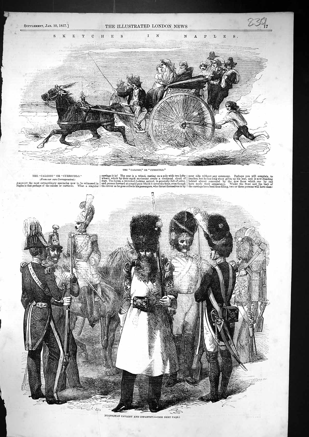 Old 1857 Naples Italy Calesso Curricolo Neapolitan Cavalry Infantry S Victorian