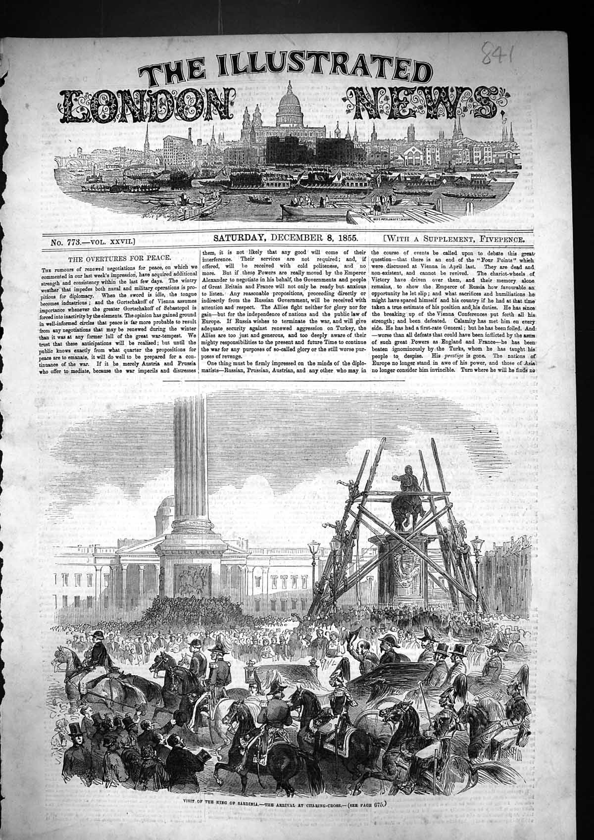 Antique Print 1855 Visit King Sardinia Scene Arrival Charing Cross England 19th