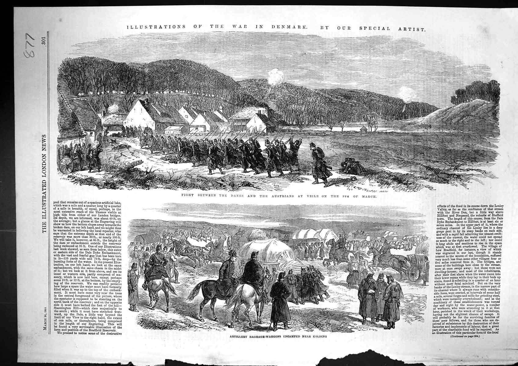 Antique Print 1864 Artillery Baggage Wagons King Camp Danes Austrians Veile