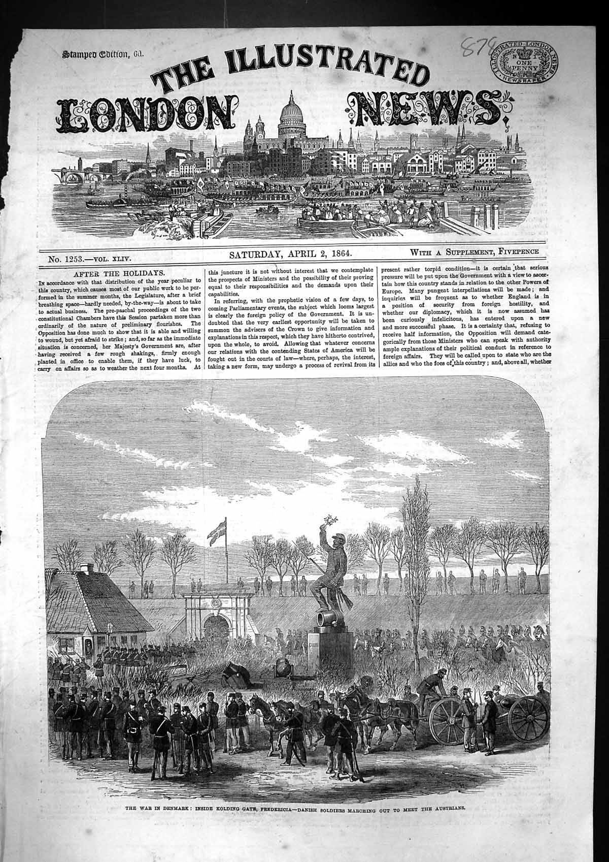 Antique Old Print *6072 1864 War Denmark Inside King Gate Fredericia Danish S