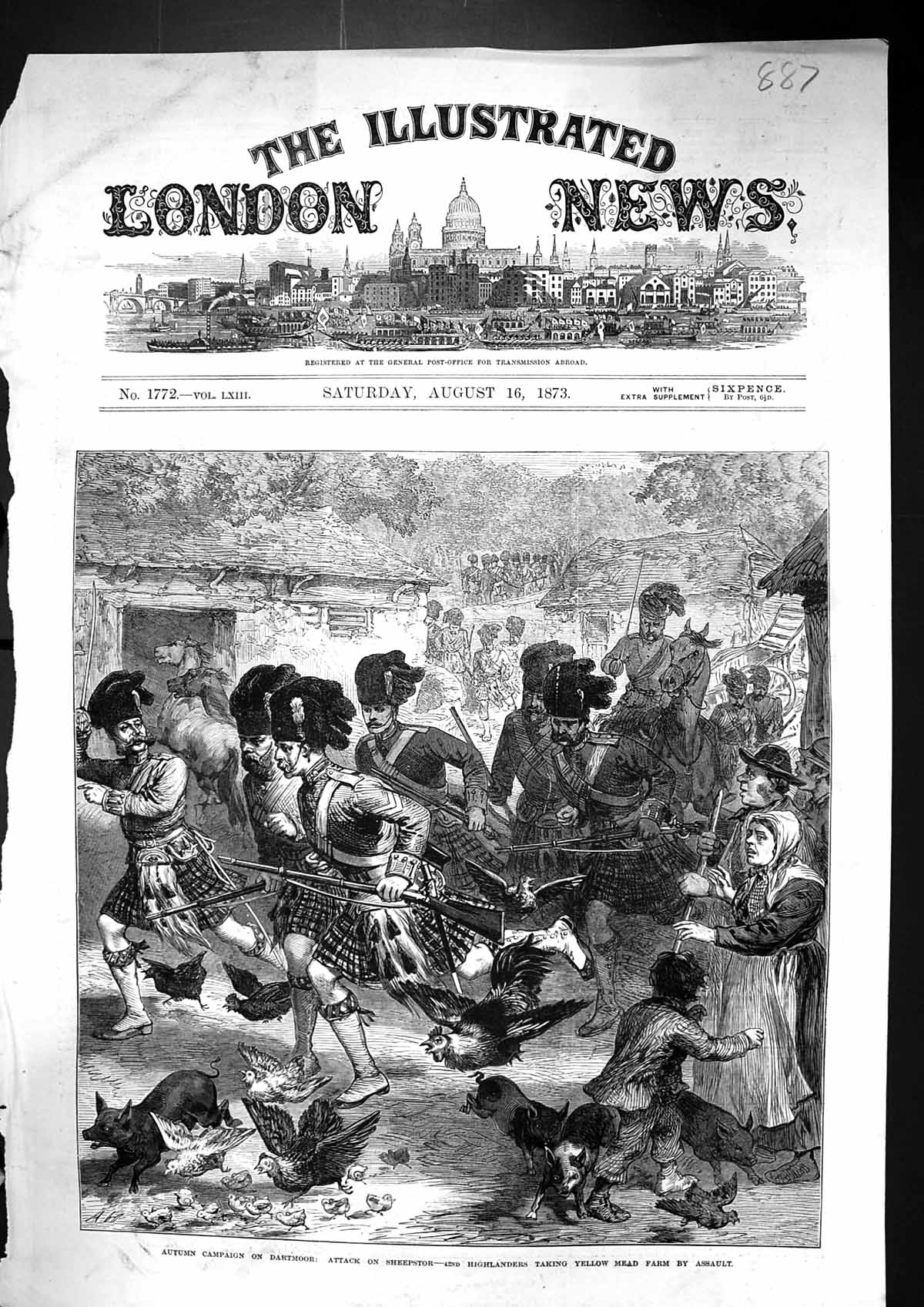 Old 1873 Autumn Campaign Dartmoor Attack Sheepstor Highlanders Taking Victorian