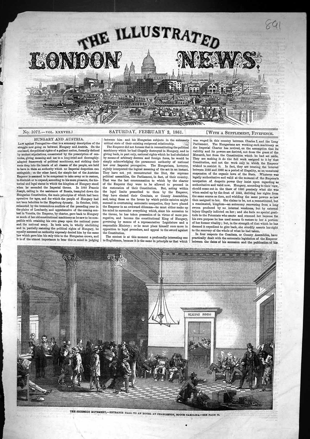 Old 1861 Secession Movement Entrance Hall Hotel Charleston South Caro Victorian