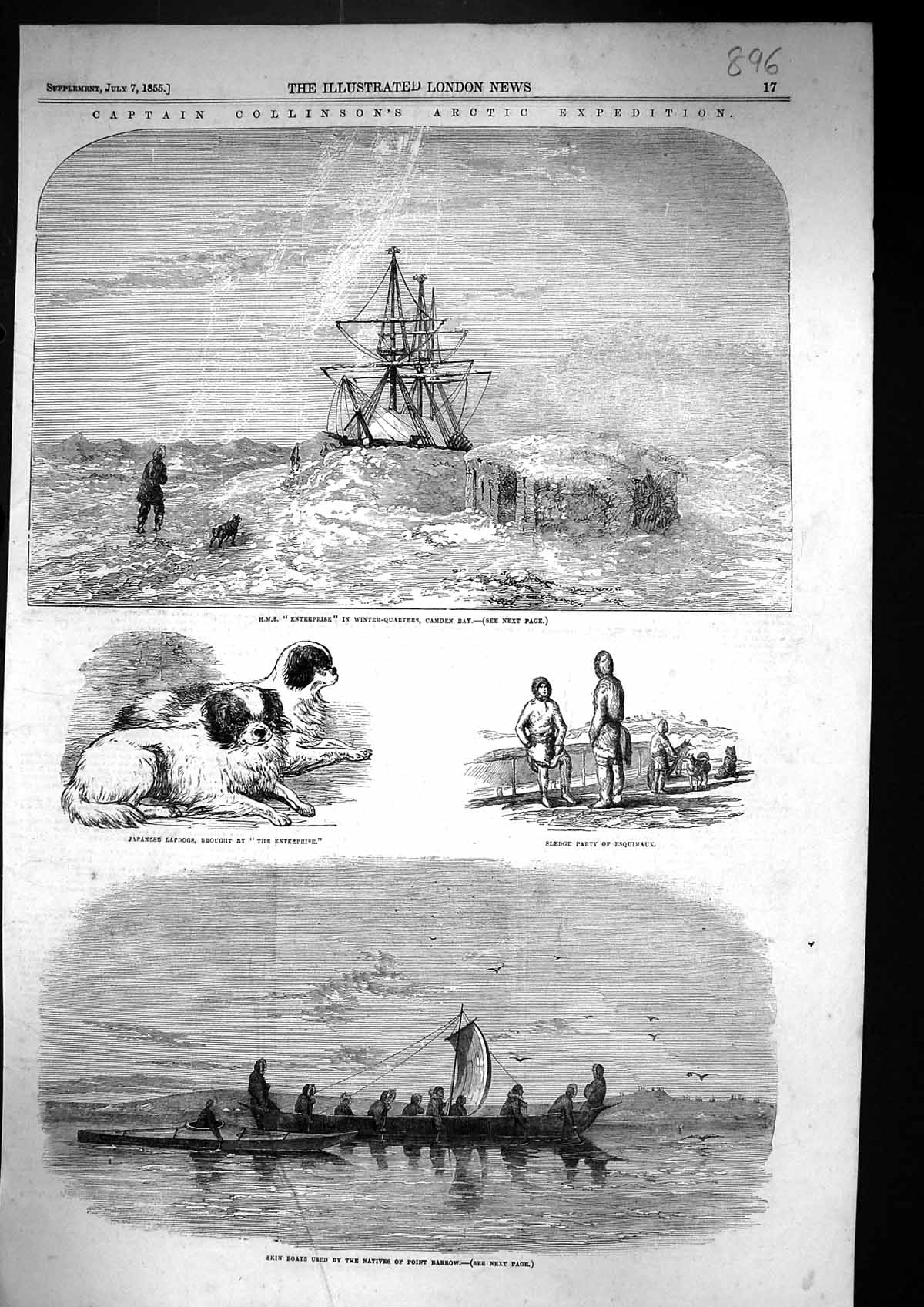 Old 1855 Captain Collinson Arctic Expedition Ship Enterprise Camden J Victorian