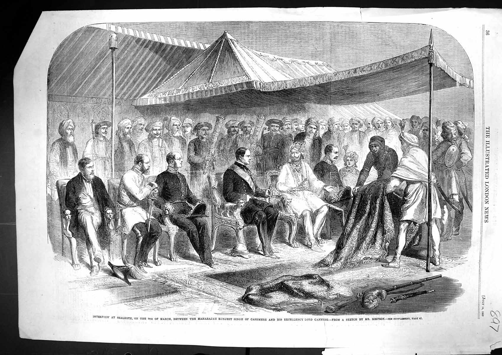 Old 1860 Interview Sealkote Maharajah Runjeet Singh Cashmere Lord Can Victorian