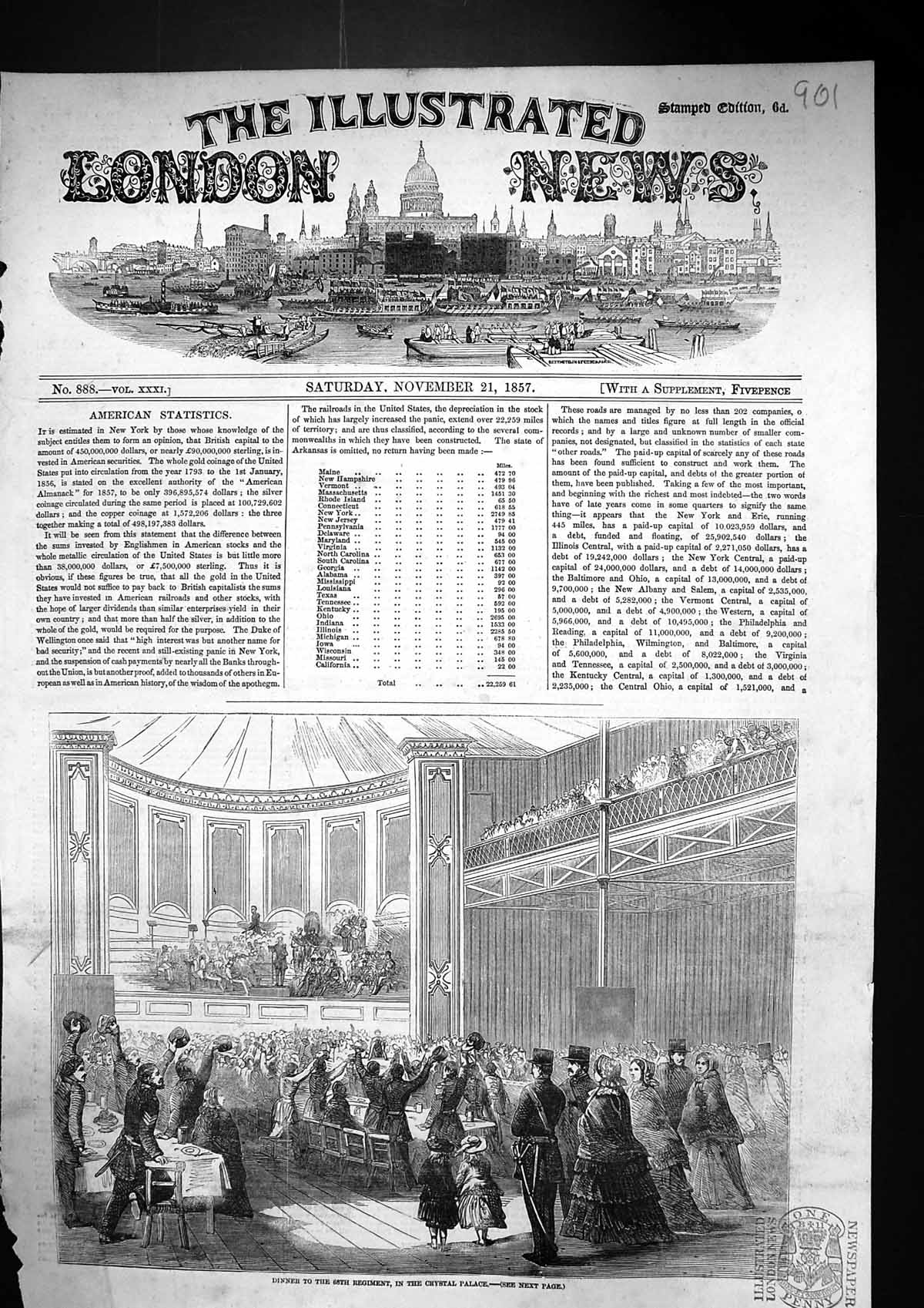 Original Old Antique Print 1857 Dinner Regiment Siers Crystal Palace Victorian