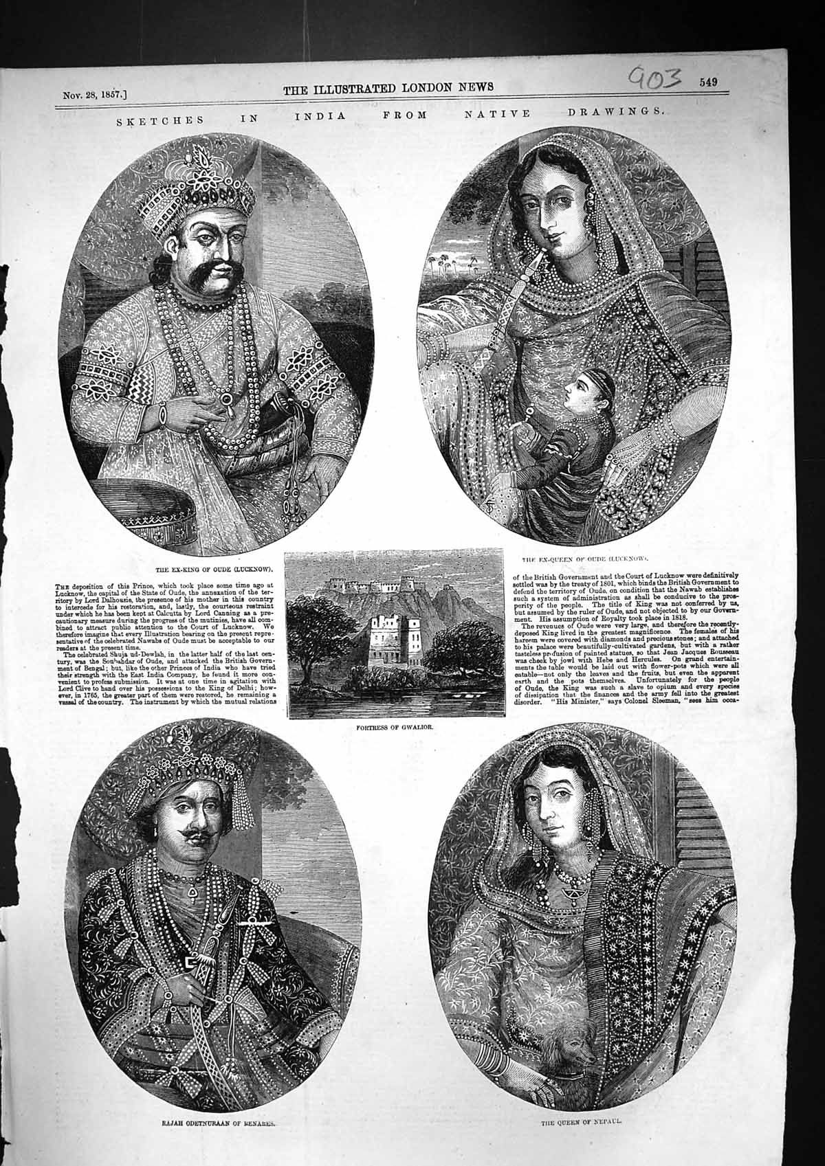 Old *6028 1857 India Ex-King Oude Lucknow Fortress Gwalior Rajah Odet