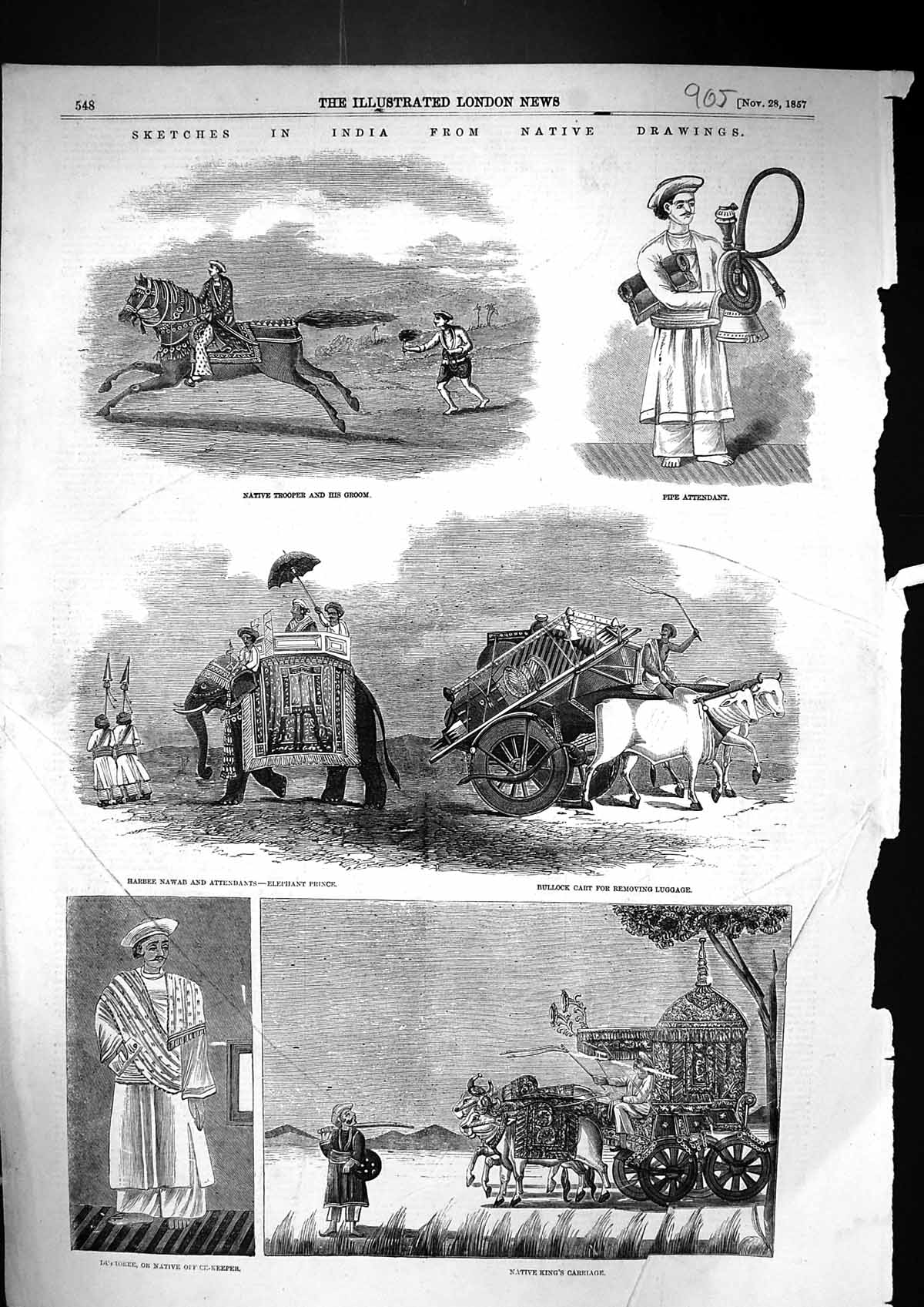 Old 1857 India Native Trooper Pipe Attendant Harbee Nawab Elephant Ki Victorian