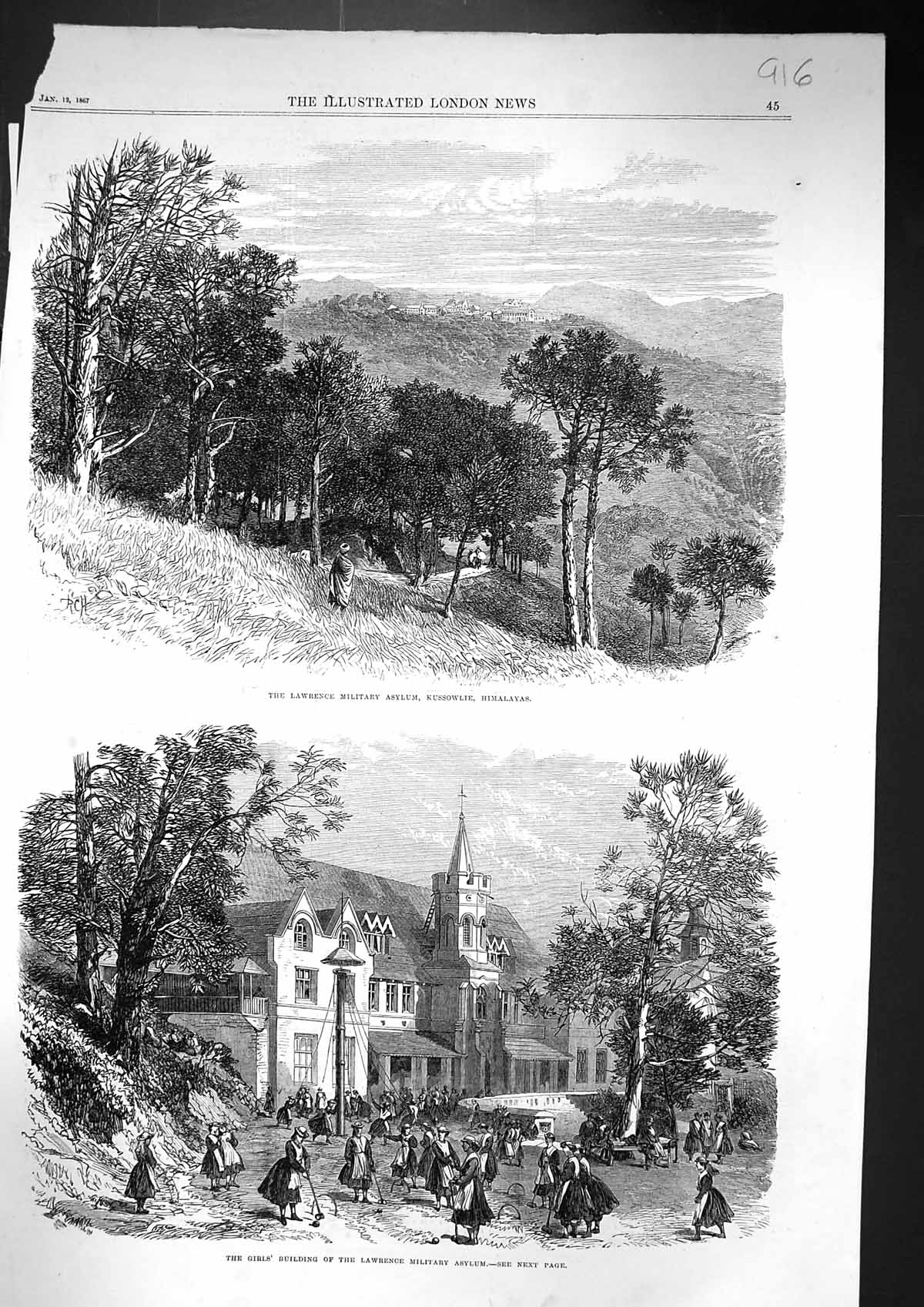 Old 1867 Lawrence Military Asylum Kussowlie Himalayas Girls Building Victorian