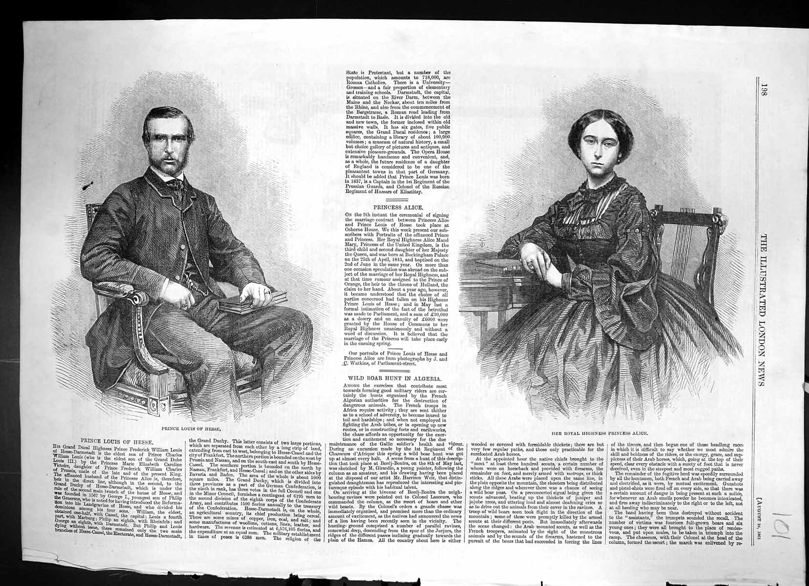 Old Print 1861 Portrait Prince Louis Hesse Royal Highness Princess Alice 19th