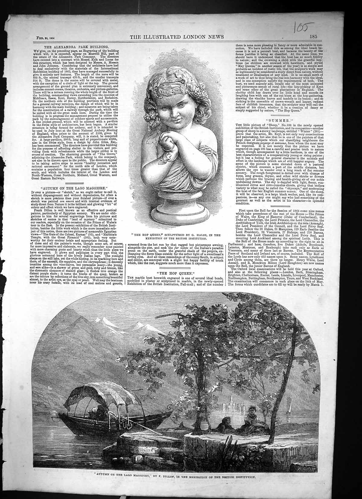 Old 1864 Autumn Lago Maggiore Hop Queen Sculpture Halse British Insti Victorian