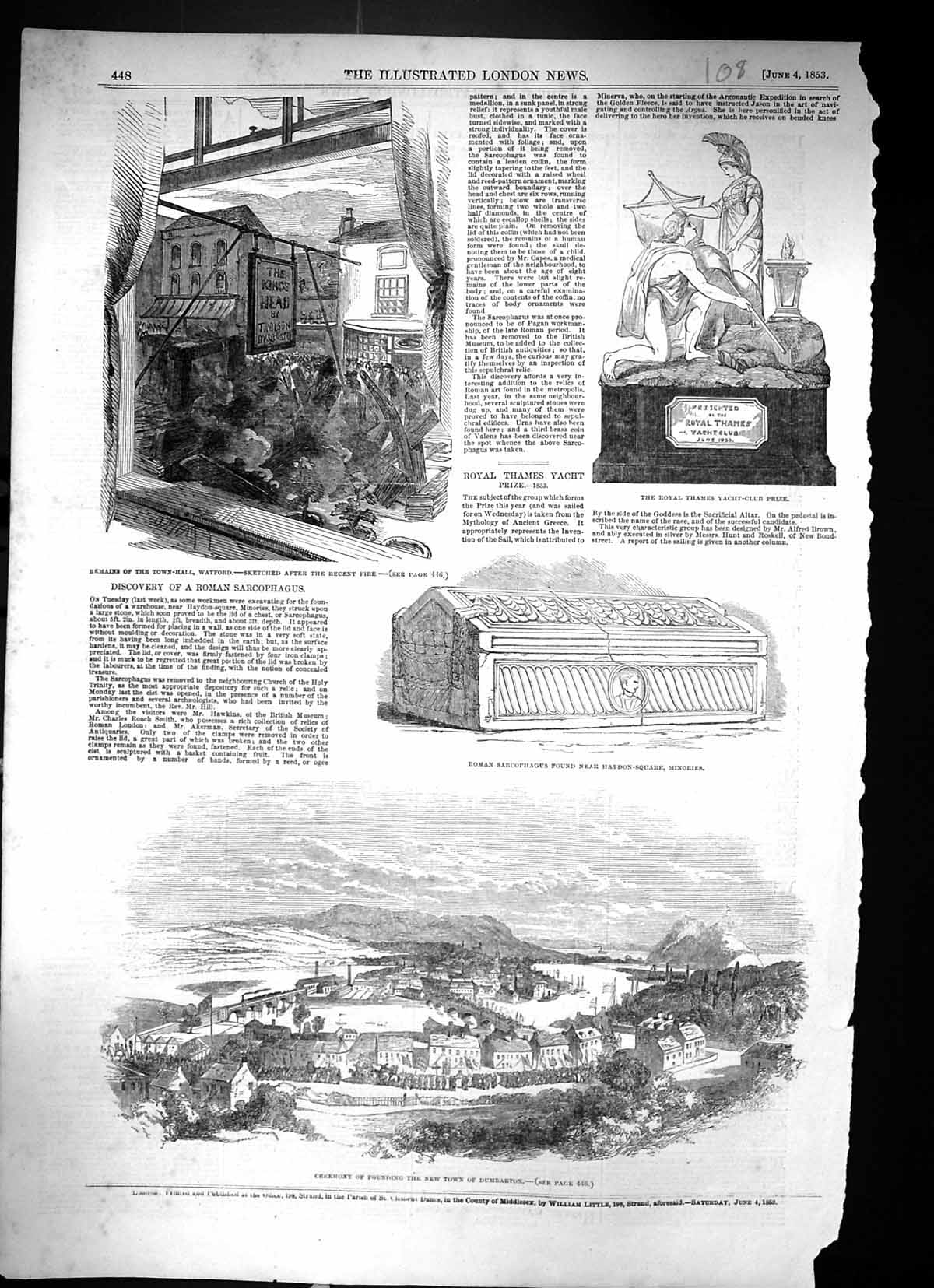Old 1853 Ceremony Founding Town Dumbarton Hall Watford Roman Sarcopha Victorian