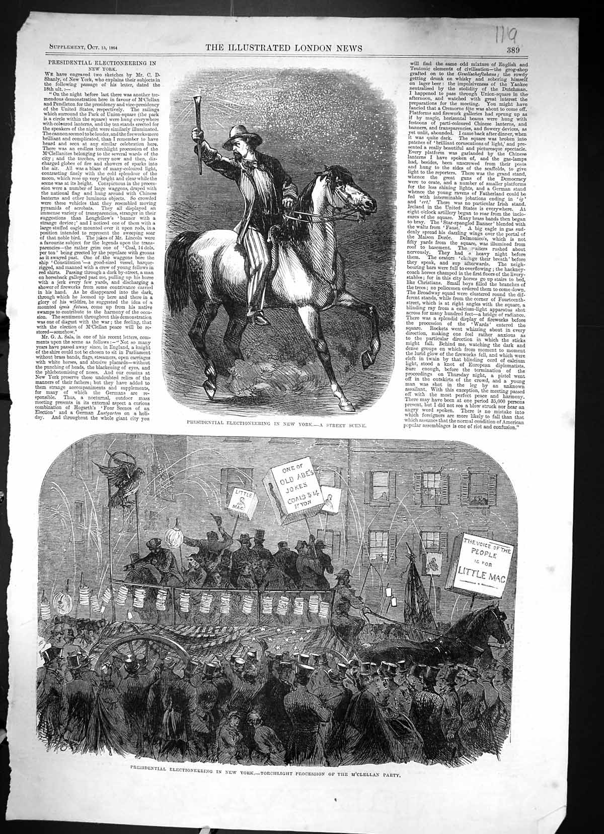 Old 1864 Presidential Electioneering New York America Procession M'Cl Victorian