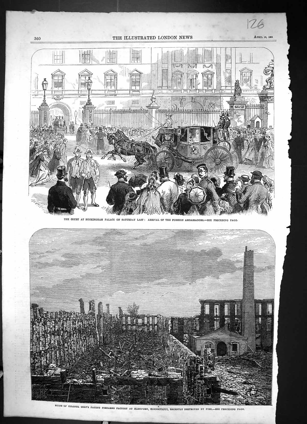Old 1864 Court Buckingham Palace Foreign Ambassadors Colonel Colt Fir Victorian