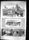 Original Old Antique Print 1855 Siers War Camp Aldershott Camp Hut Horses Cart