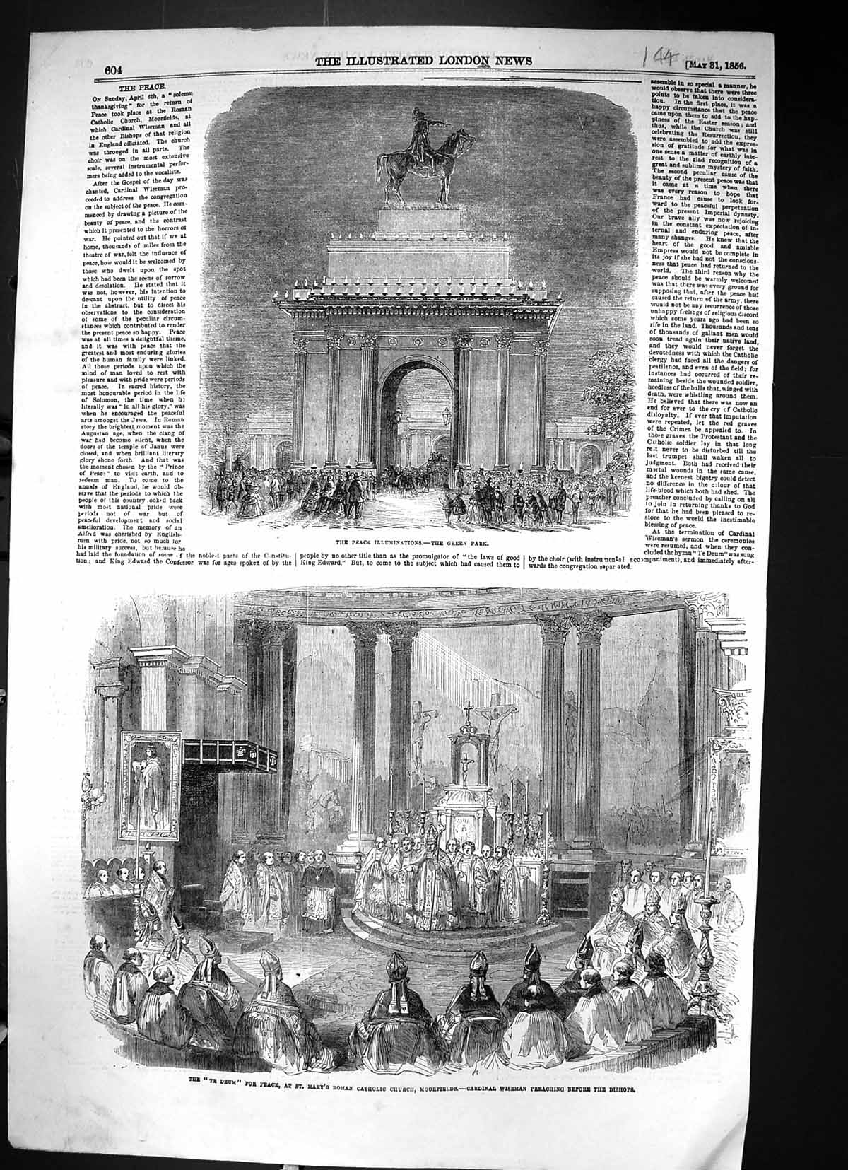 Old 1856 Peace Illuminations Te Deum Mary'S Roman Catholic Church Moo Victorian