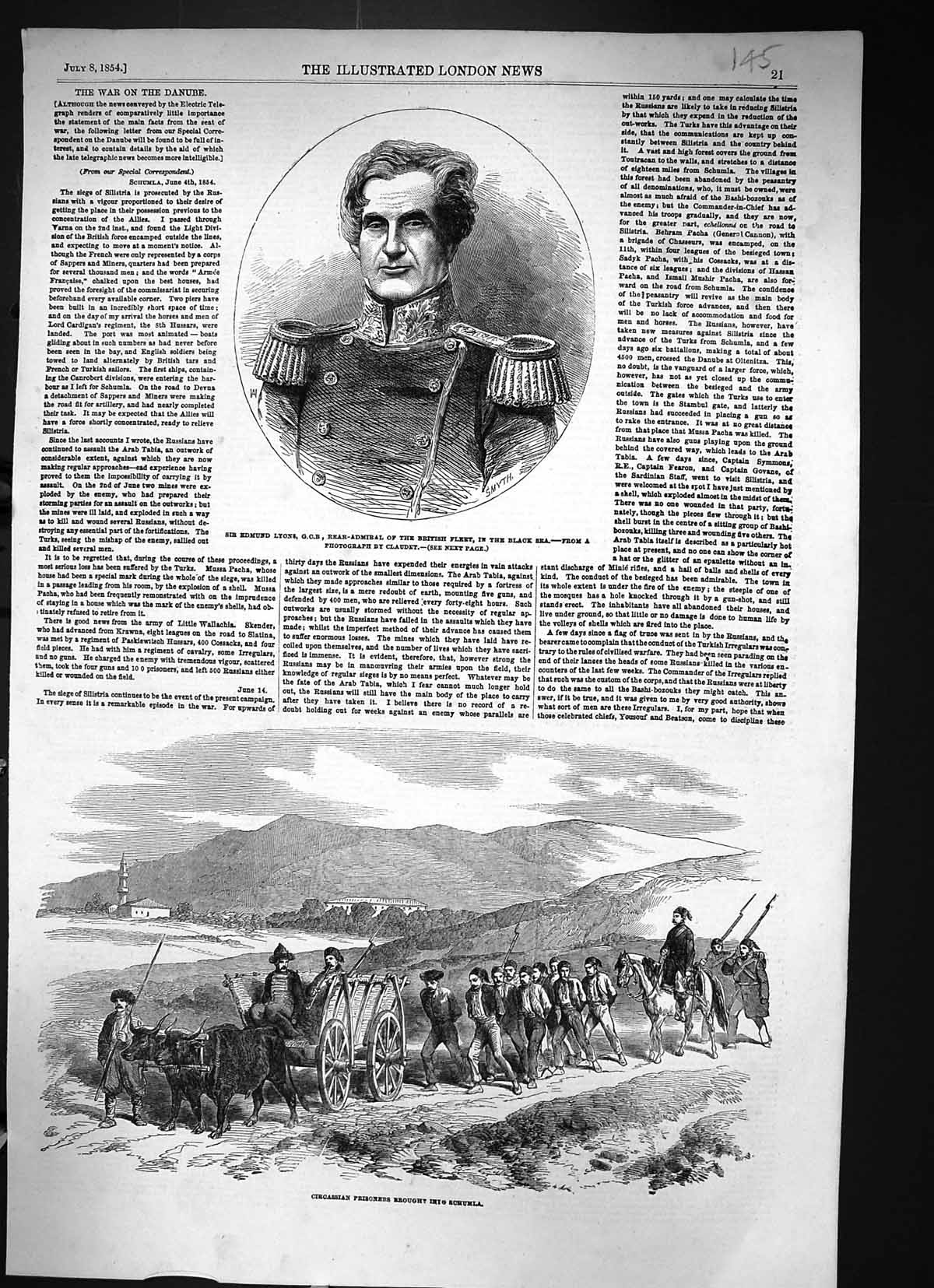 Old 1854 Edmund Lyons Rear-Admiral Black Sea War Circassian Prisoners Victorian