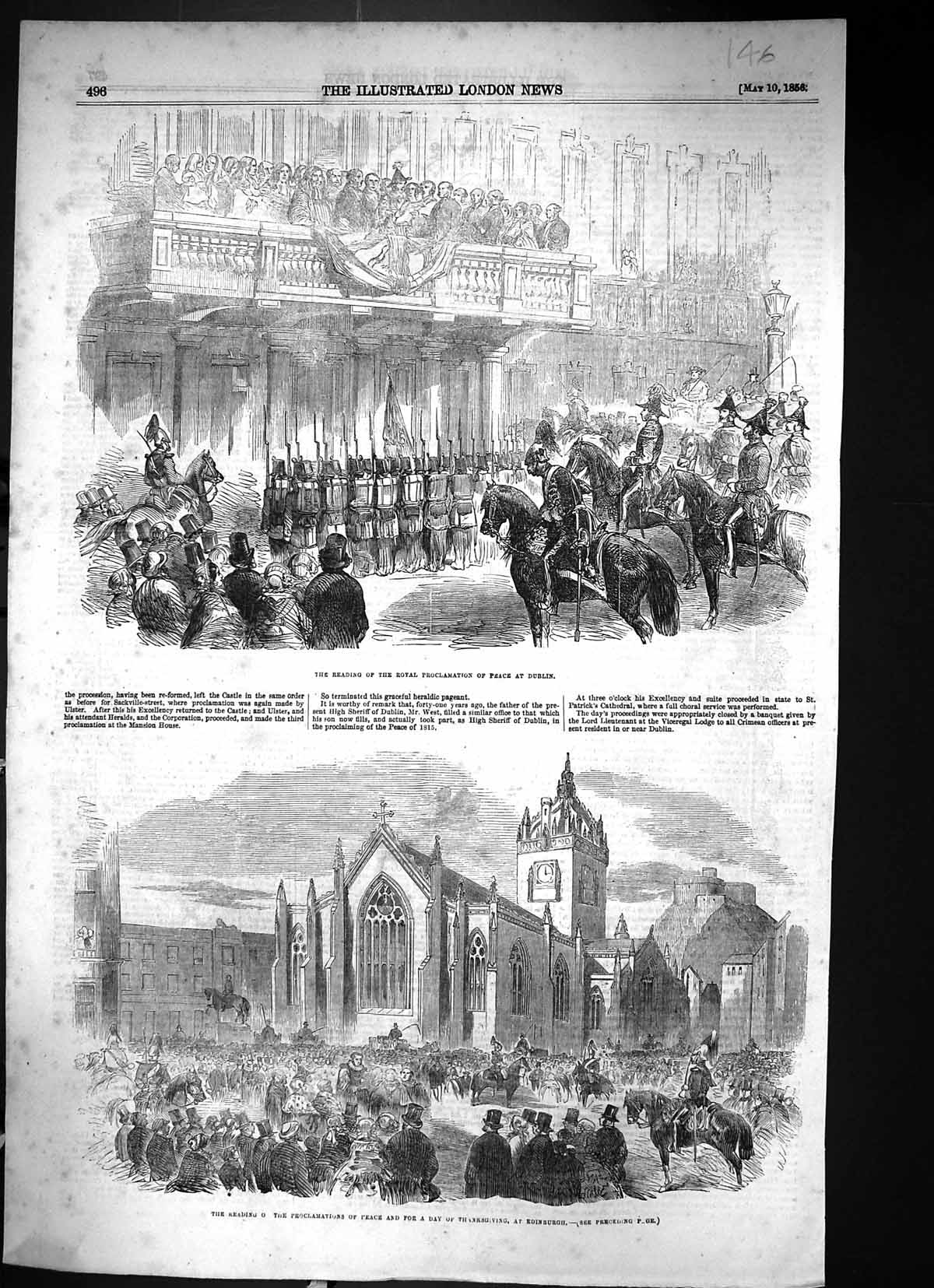 Old 1856 Reading Royal Proclamation Peace Dublin Thanksgiving Edinbur Victorian