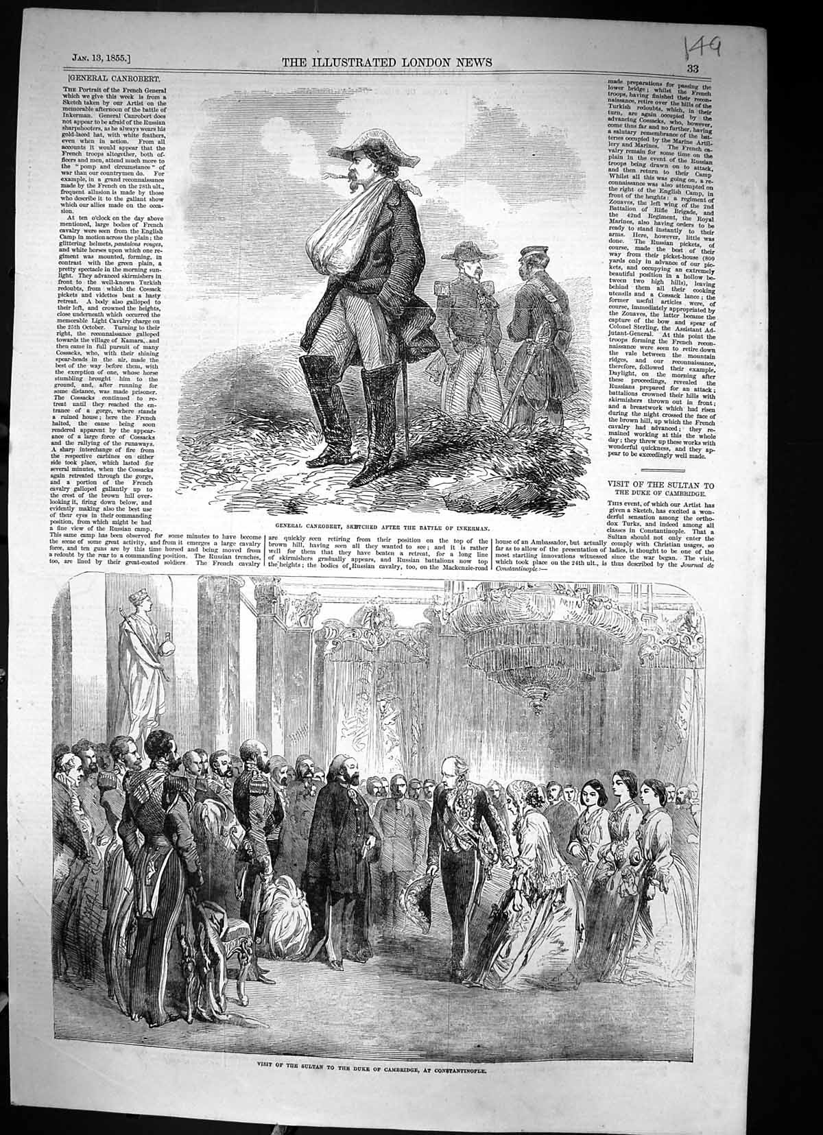 Old 1855 General Canrobert Battle Inkerman War Sultan Duke Cambridge Victorian
