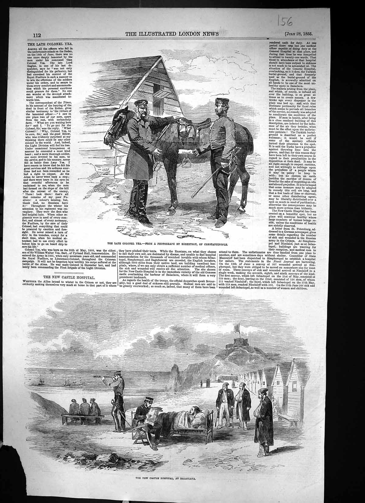 Antique Print 1855 Colonel Yea Castle Hospital Balaclava War Siers Crimea 19th