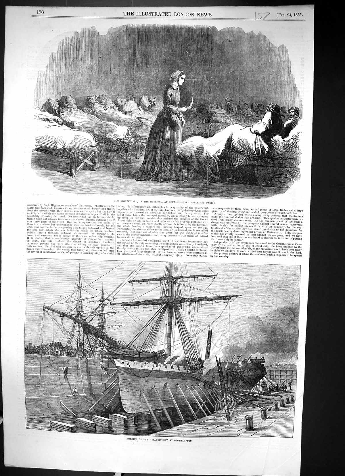 Old 1855 Nightingale War Hospital Scutari Burning Ship Mauritius Sout Victorian