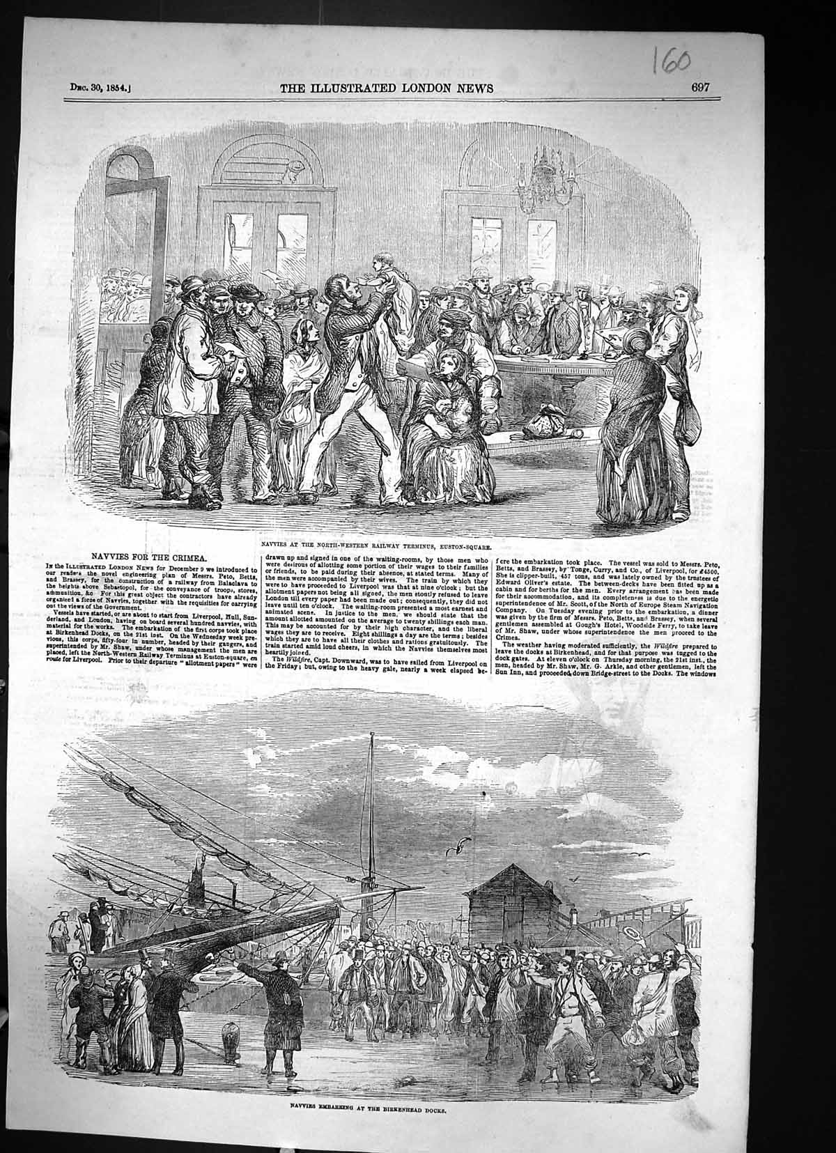 Old 1854 Navvies Railway Terminus Euston Square Birkenhead Docks Ship Victorian
