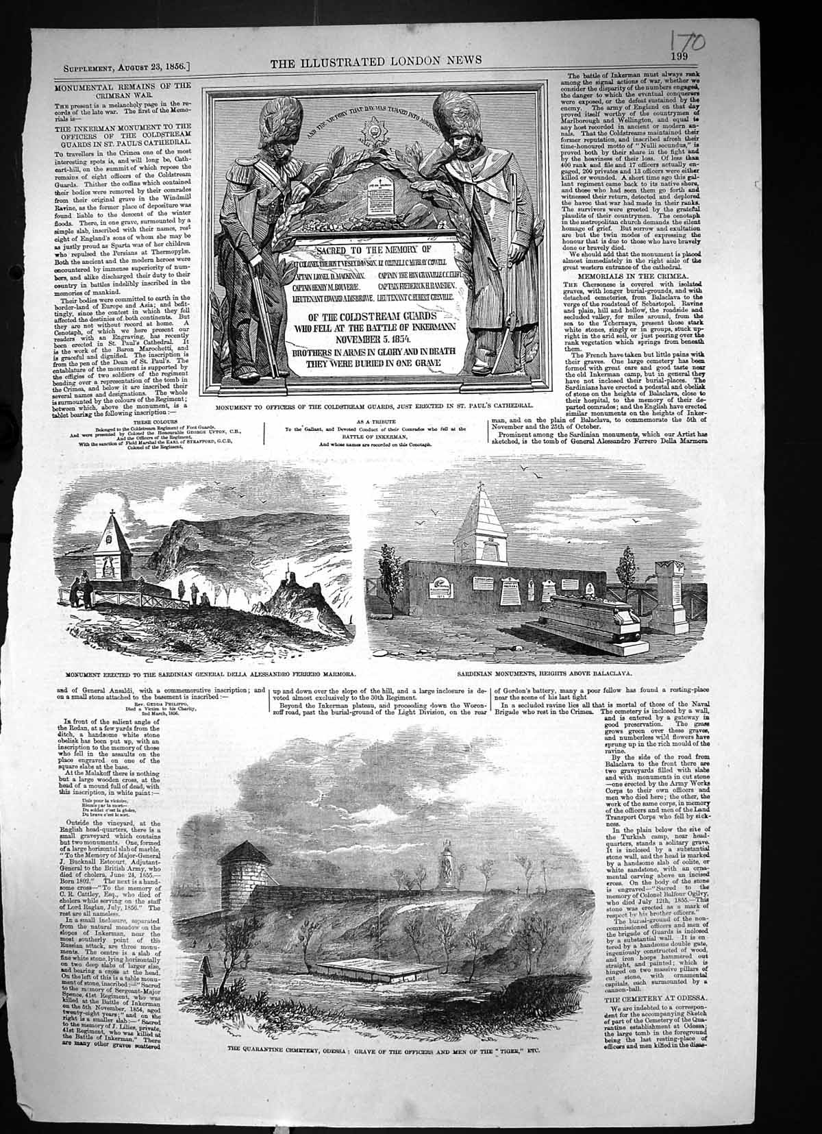 Old Print 1856 Quarantine Cemetery Odessa Monument Cstream Della Marmora 19th