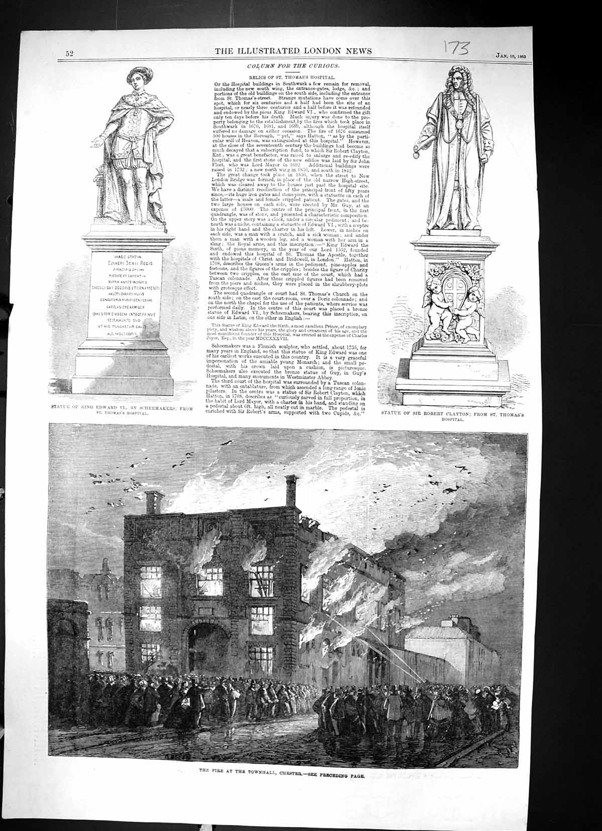 Old 1863 Fire Townhall Chester Statue Robert Clayton King Edward Thom Victorian