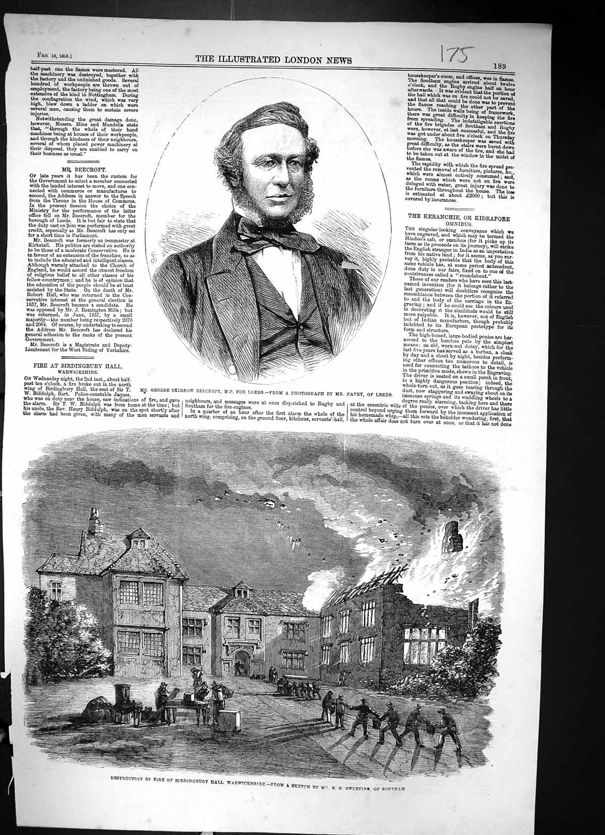 Antique Old Print 1869 George Skirrow Beecroft Fire Birdingbury Warwickshire