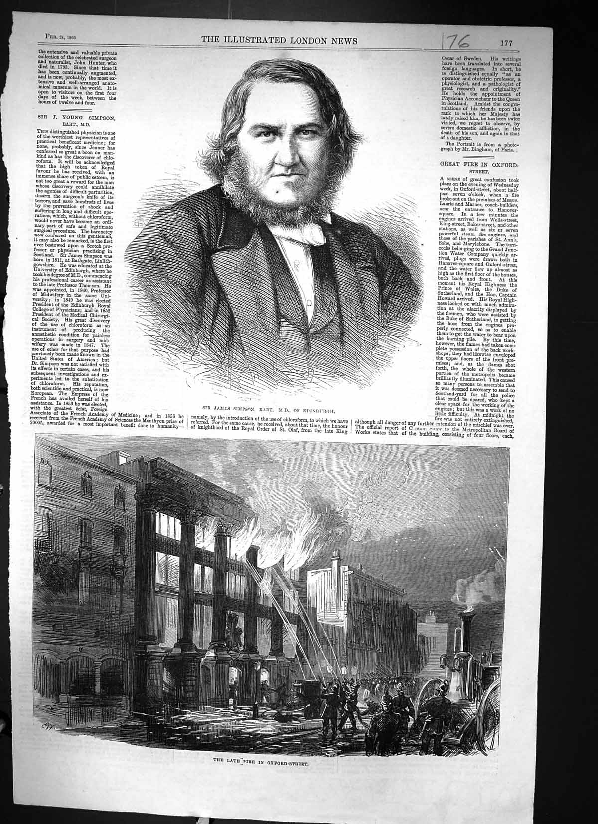 Old 1866 James Simpson Bart Edinburgh Fire Oxford Street London Firem Victorian
