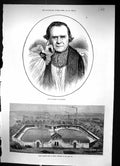 Antique Old Print 1873 Portrait Bishop Winchester Free Swimming Baths Derby