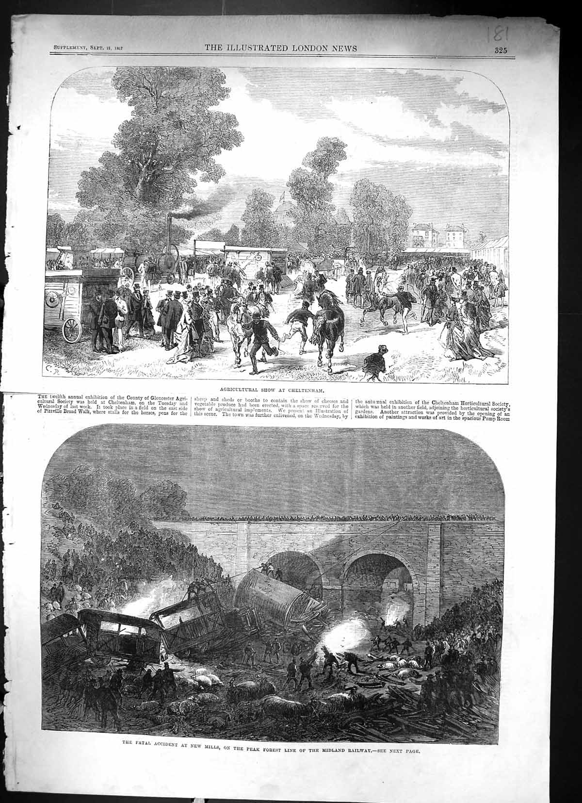 Old 1867 Agricultural Show Cheltenham Train Crash New Mills Peak Fore Victorian