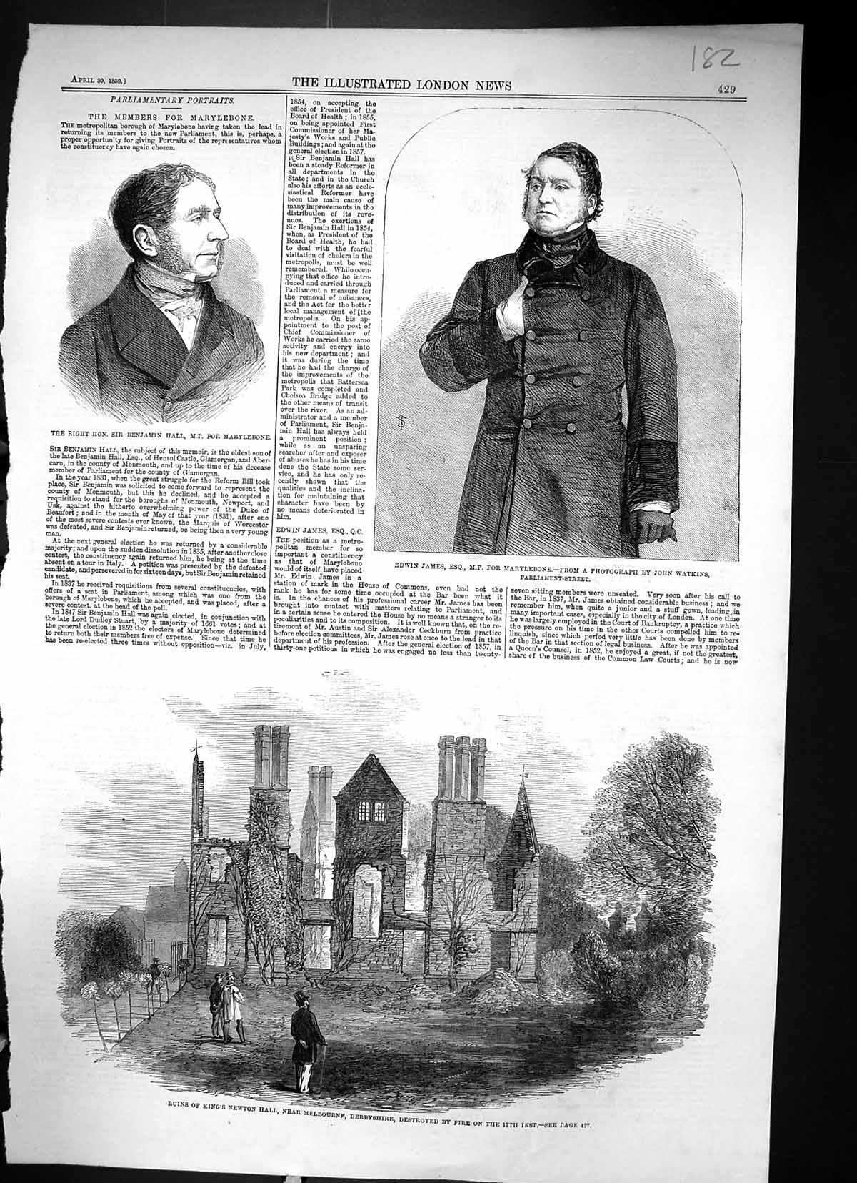 Old 1859 Benjamin Hall Edwin James Ruins King'S Newton Hall Melbourne Victorian