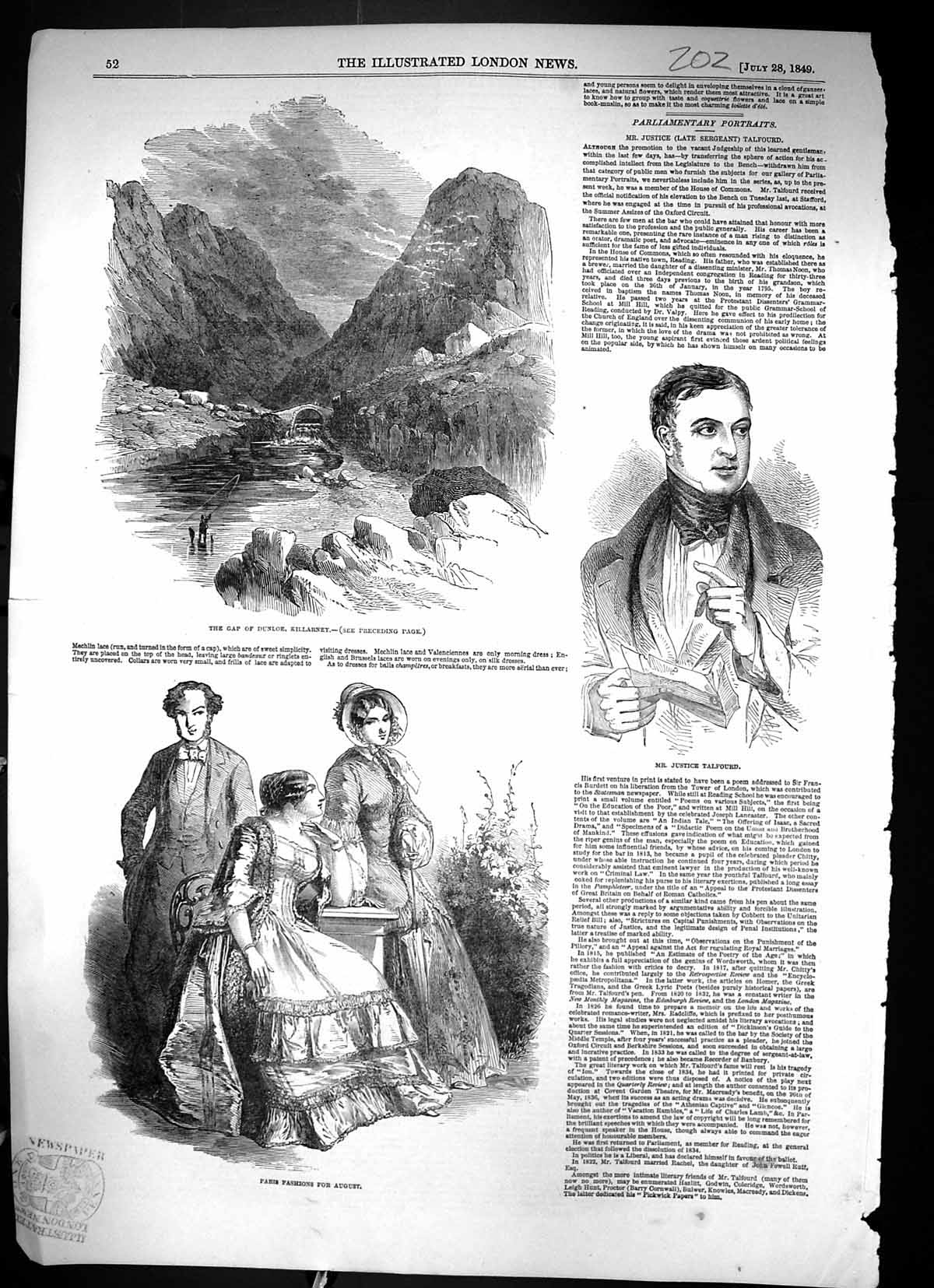 Old 1849 Gap Dunloe Killarney Ireland Justice Talfourd Ladies Paris F Victorian