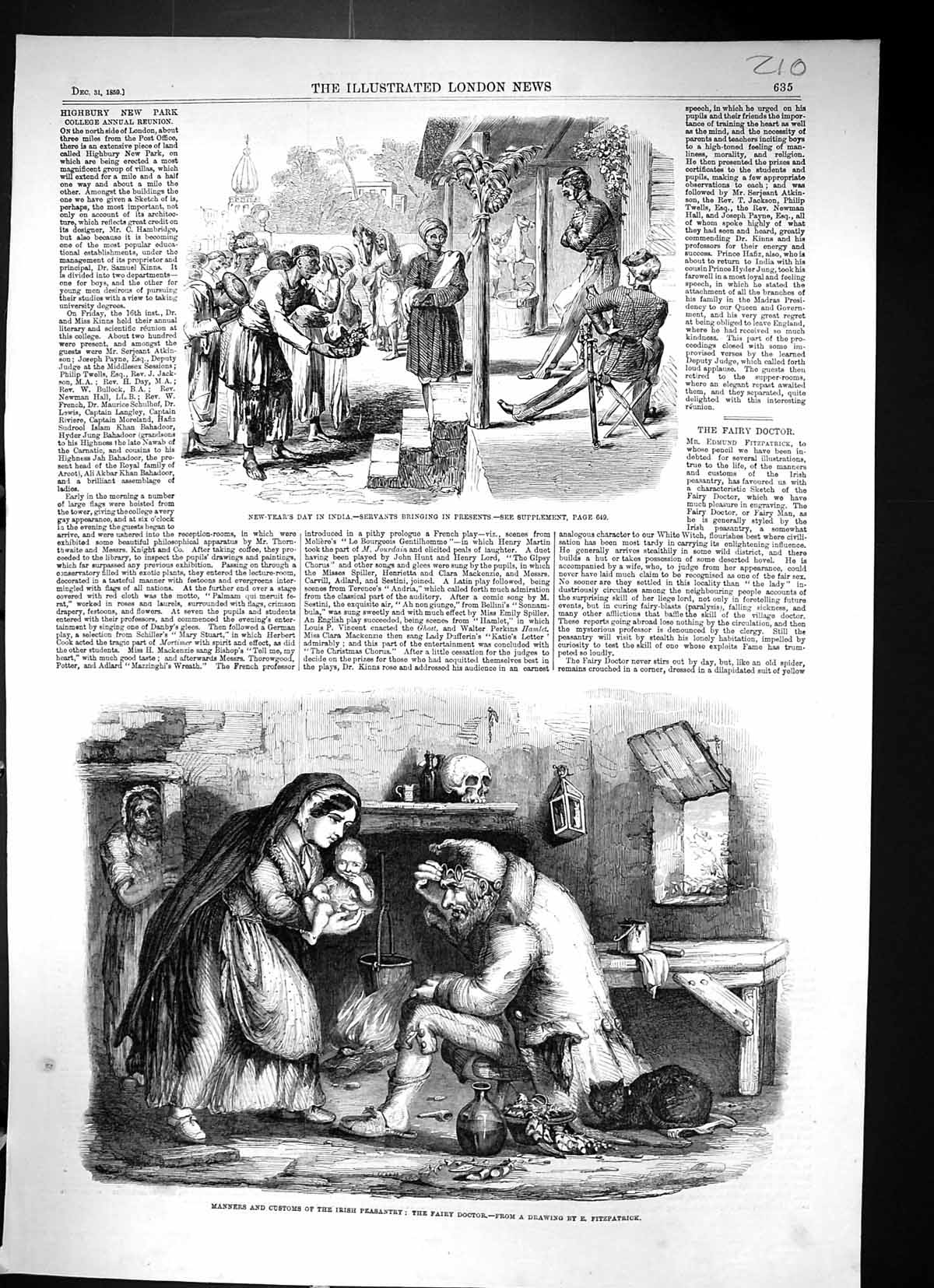 Old 1859 New Year'S India Servants Bringing Presents Ireland Peasantr Victorian